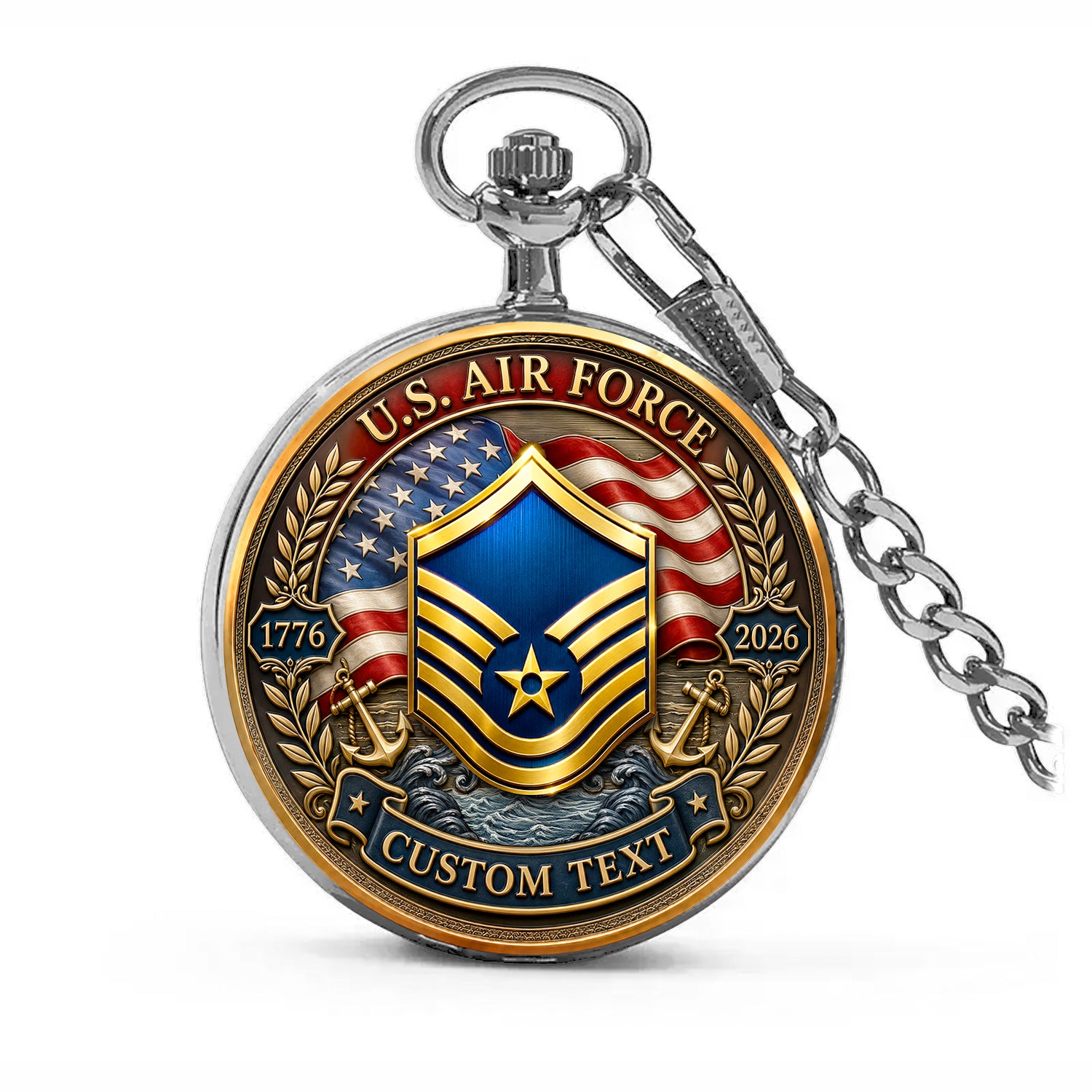 Custom Air Force Veteran Pocket Watch Personalized Rank