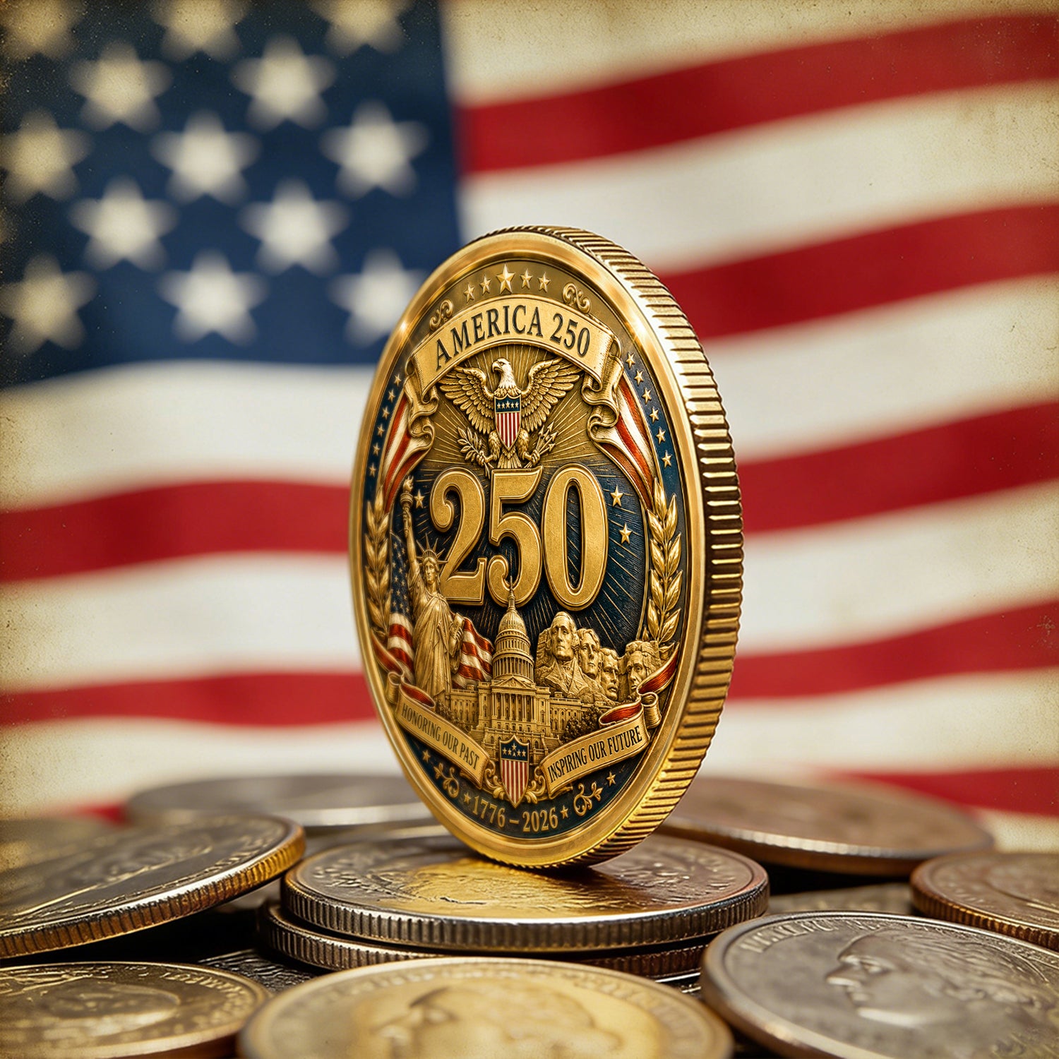 America 250 Years Of Freedom Patriotic Challenge Coin