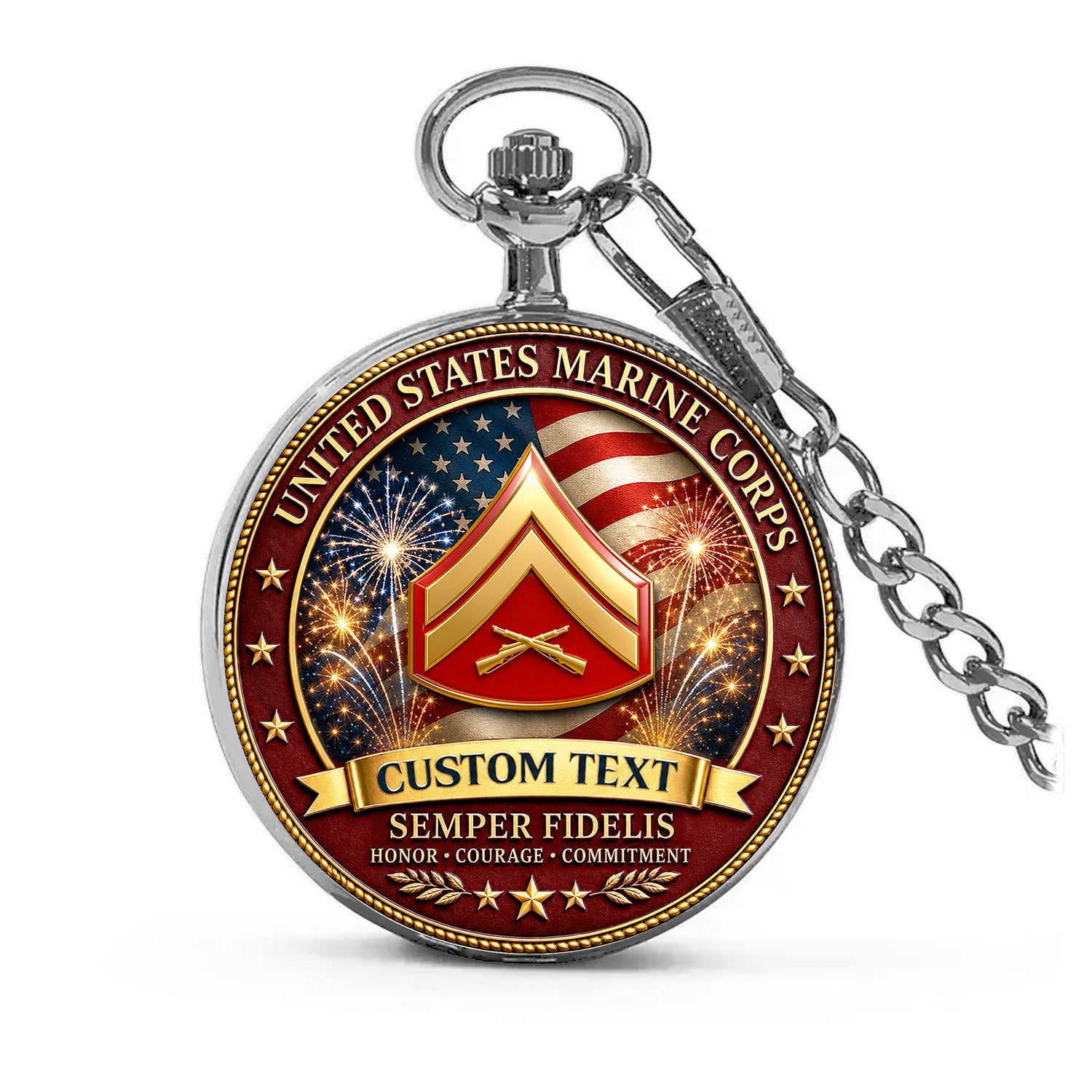 USMC Semper Fi Pocket Watch Custom Rank Name Gift
