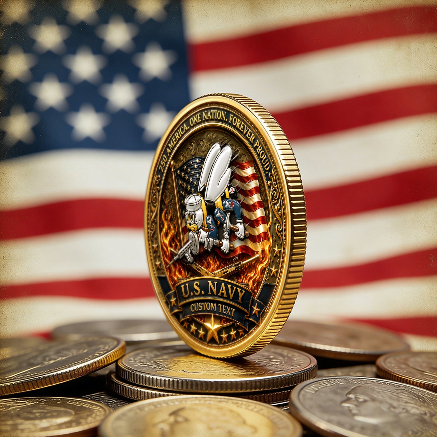 Custom U.S. Navy Rank Coin America 250 Years Military Anniversary Gift