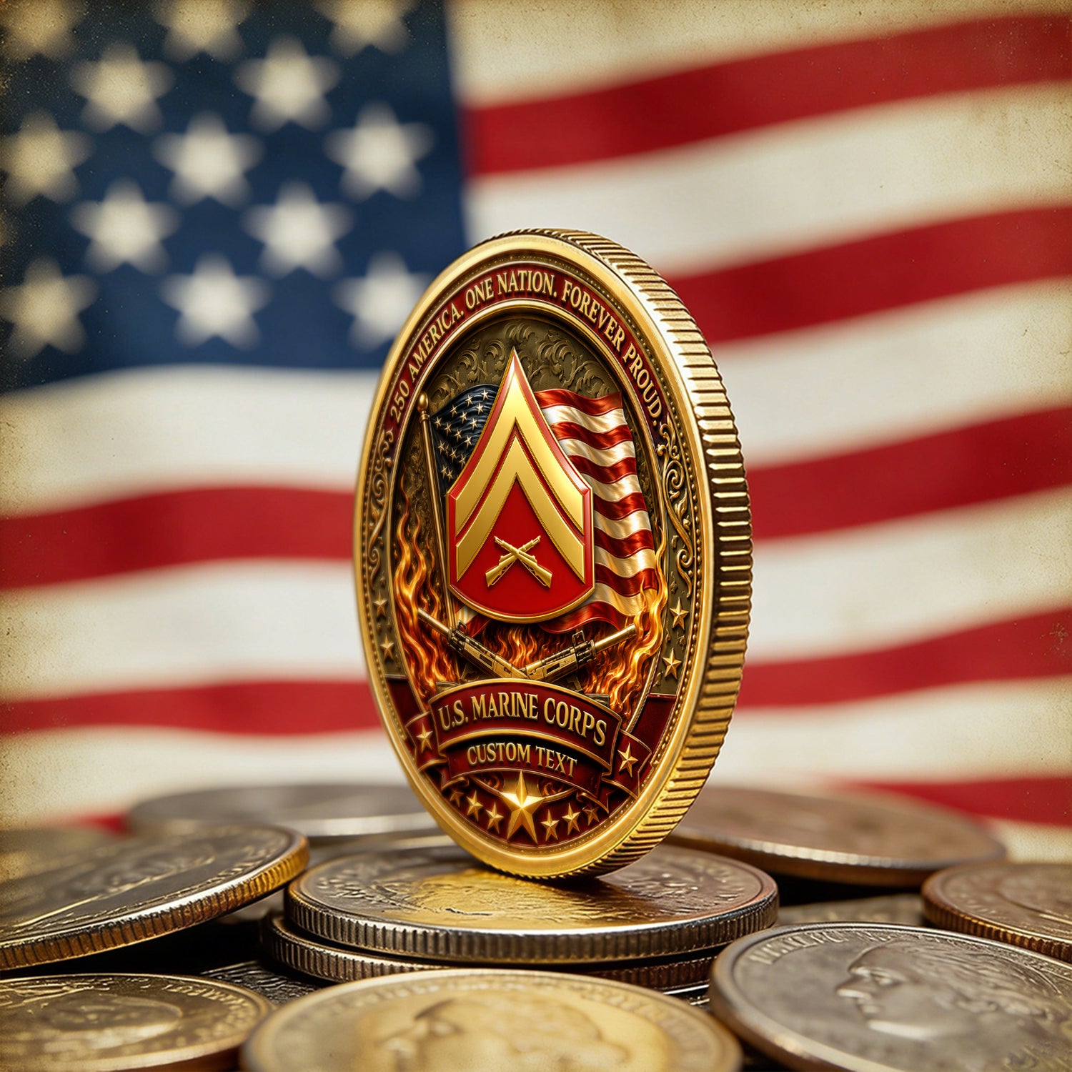 Custom USMC Rank Challenge Coin 1776-2026 Military Keepsake
