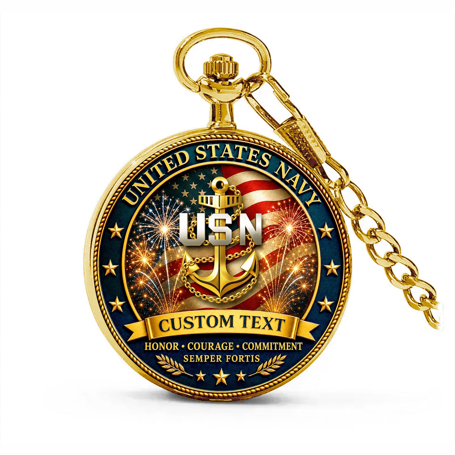 Personalized US Navy Rank Pocket Watch Retirement Keepsake