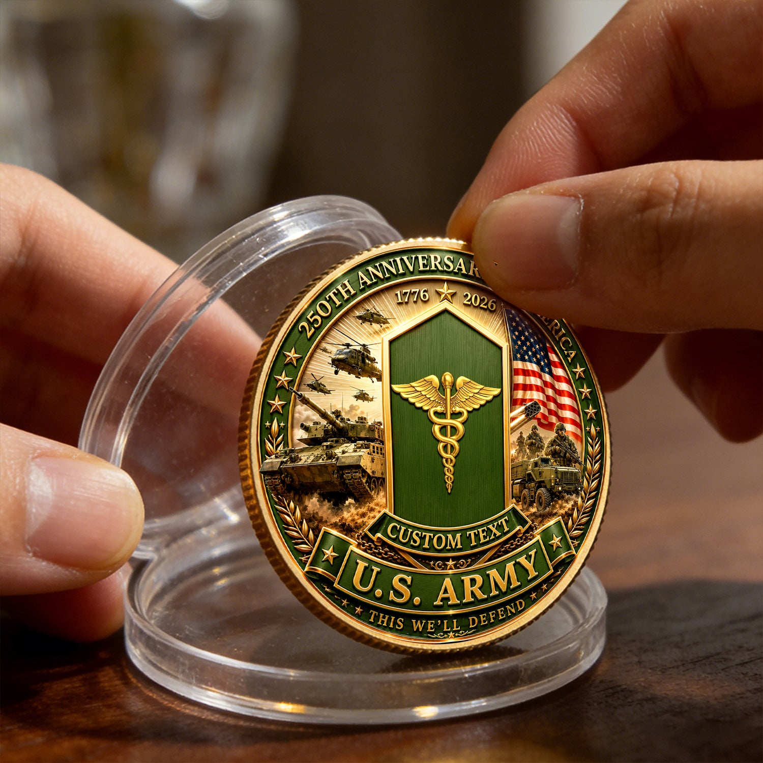 Custom Army 250th Anniversary Challenge Coin With Rank Name