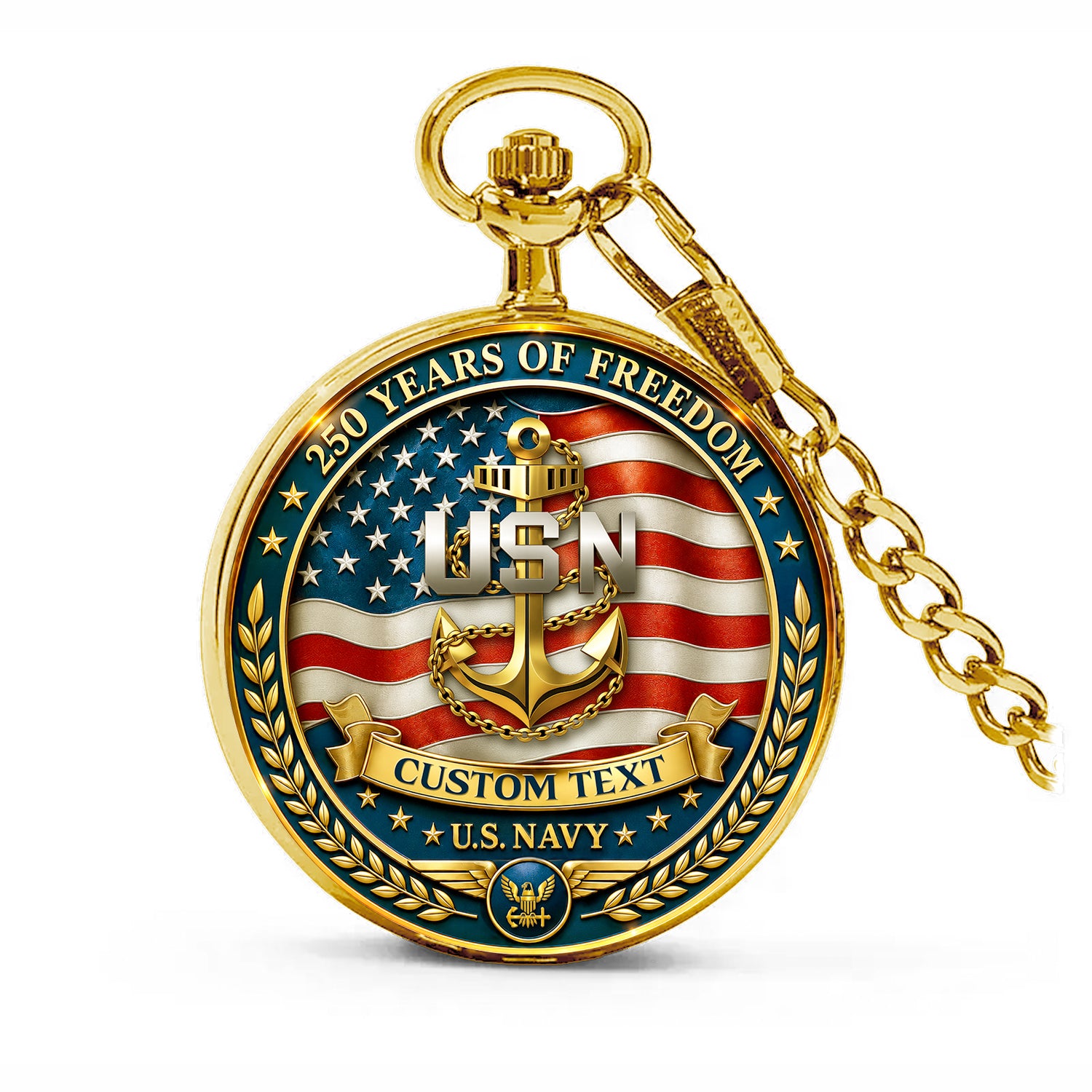 Personalized US Navy Pocket Watch for Veteran and Sailor