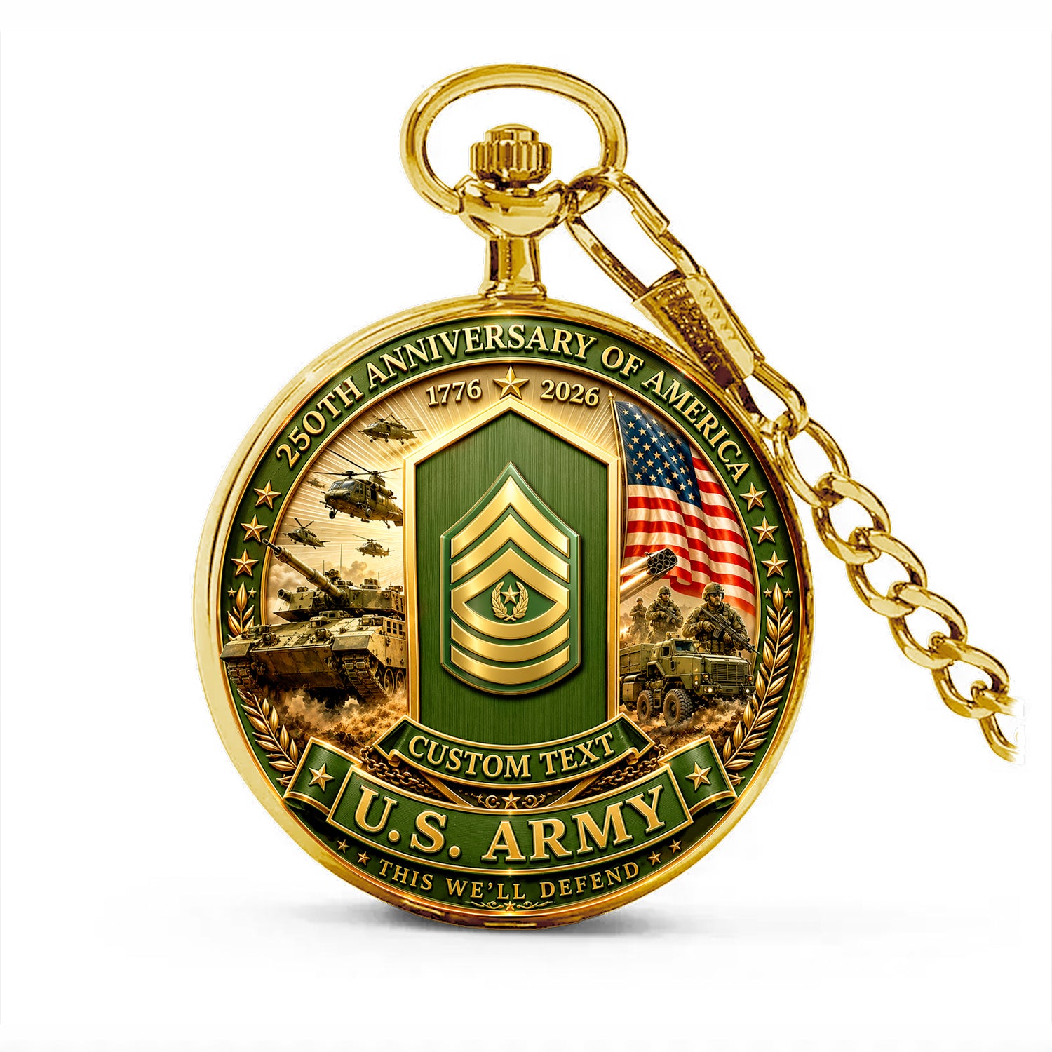 Custom US Army Rank Pocket Watch 250th Anniversary Gift for Veterans