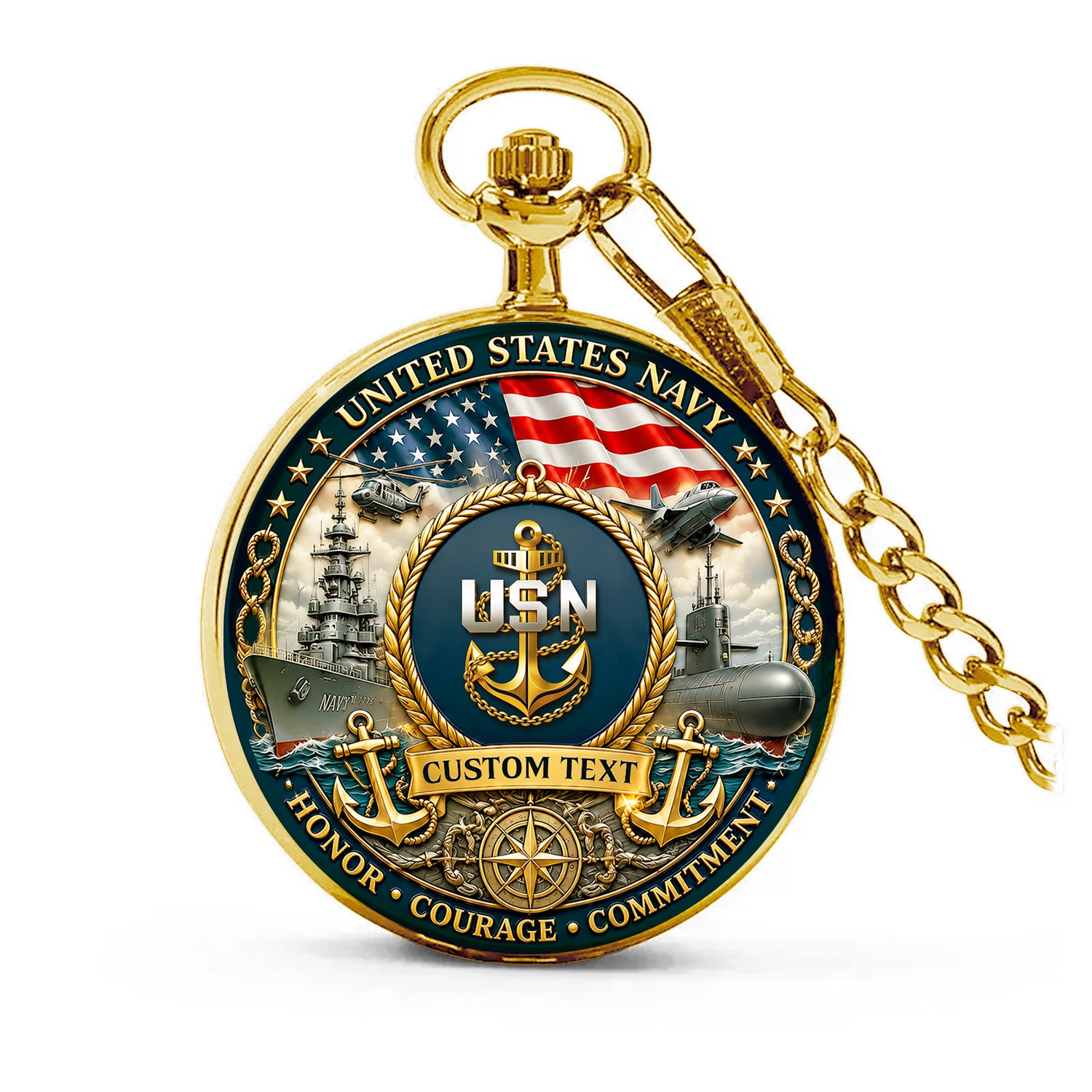 US Navy Sailor Gift Personalized Pocket Watch Custom Text
