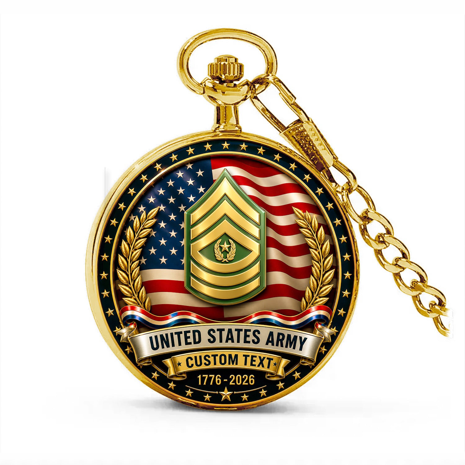 US Army 250th Anniversary Custom Text Pocket Watch