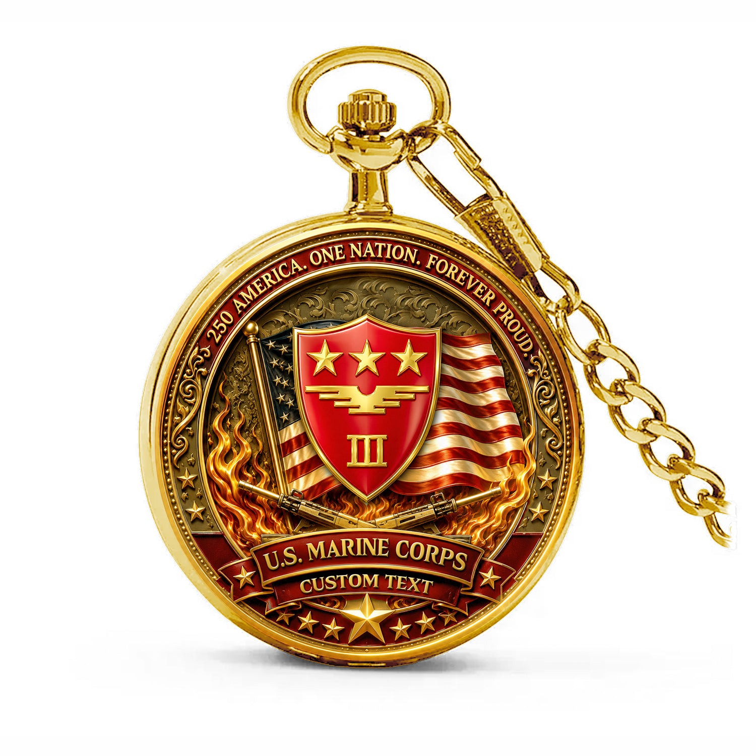 USMC Pocket Watch Personalized Rank and Text Gift