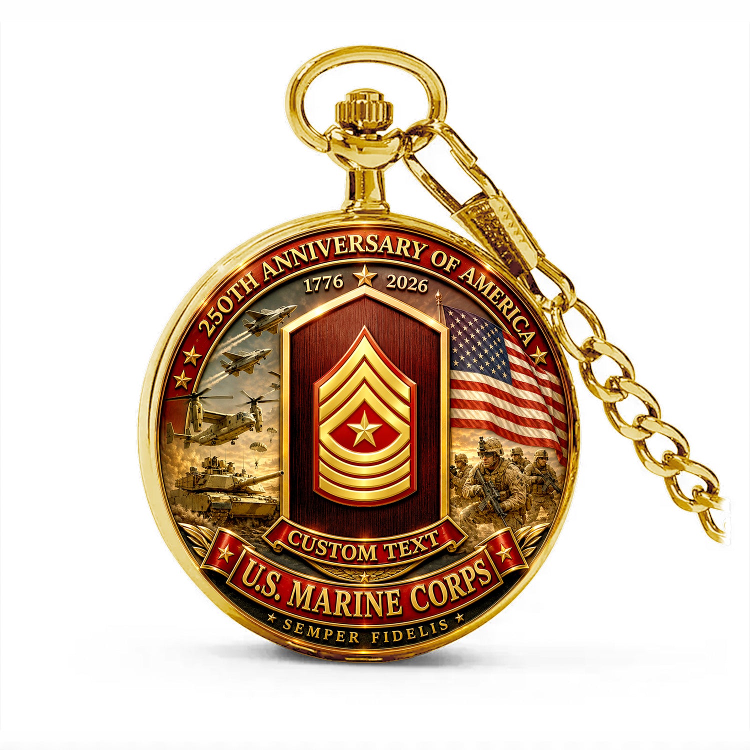 Personalized Marine Corps Rank Pocket Watch Veteran Gift
