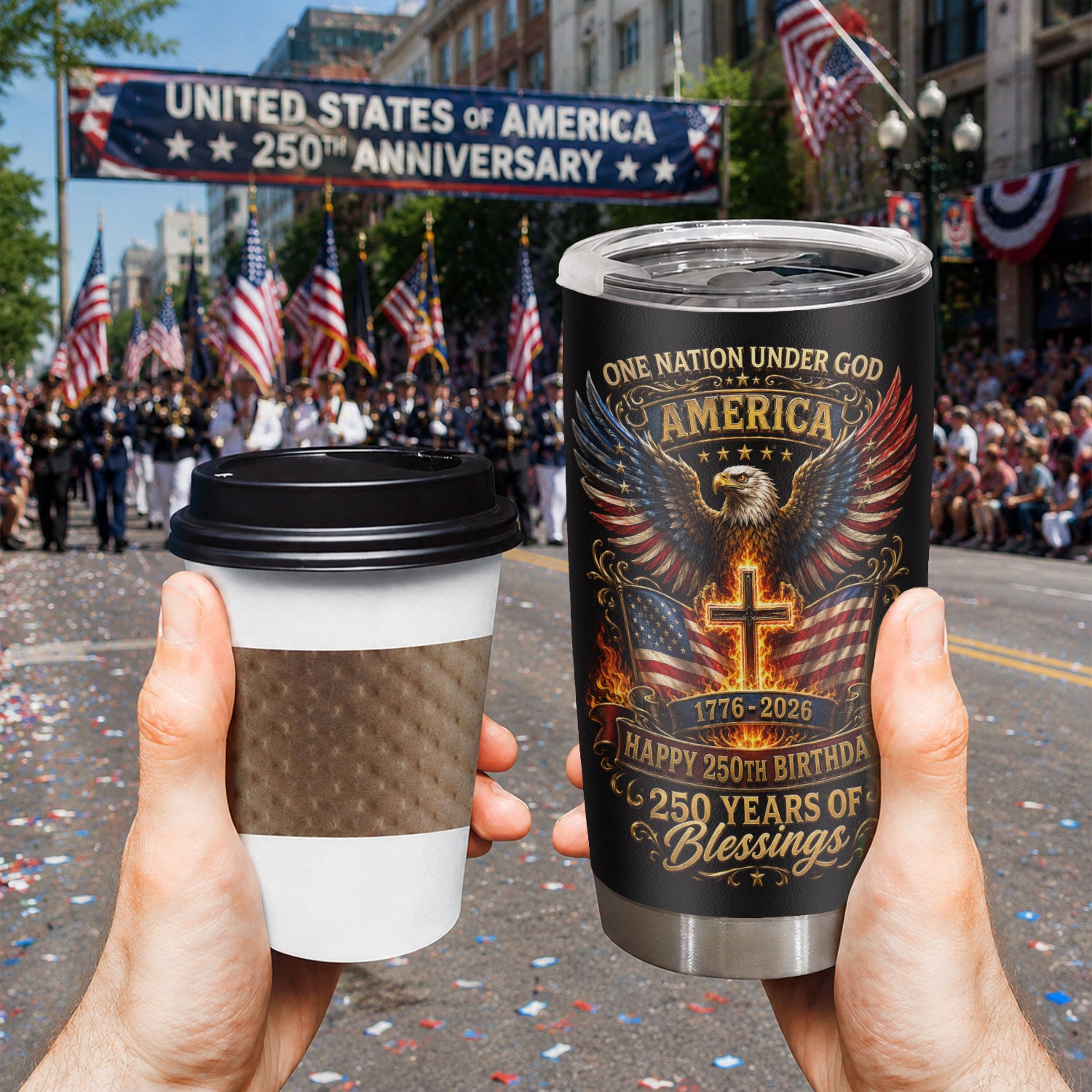 One Nation Under God America 250 Years Blessings 20oz Tumbler