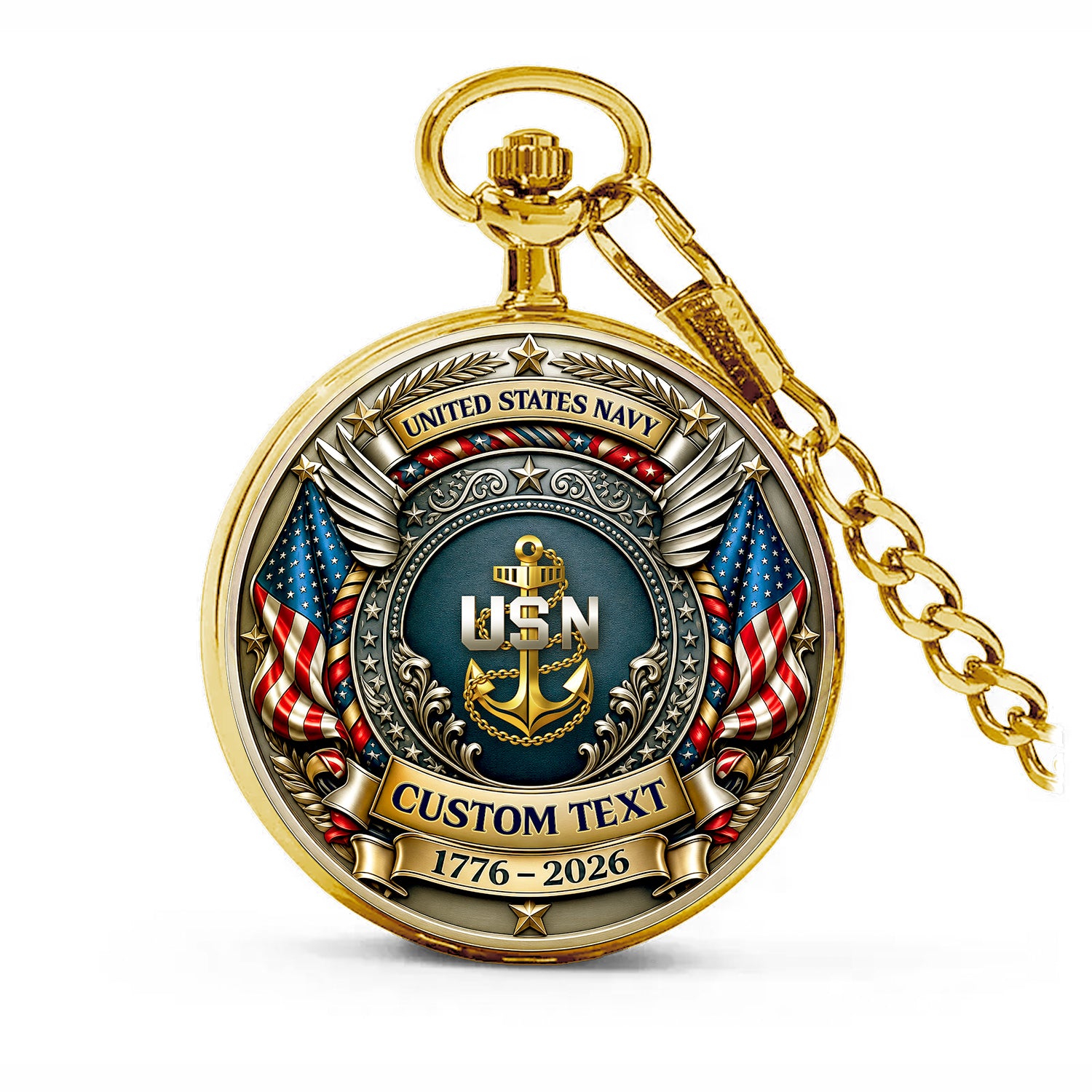 Custom US Navy Military Pocket Watch Veteran Appreciation Gift