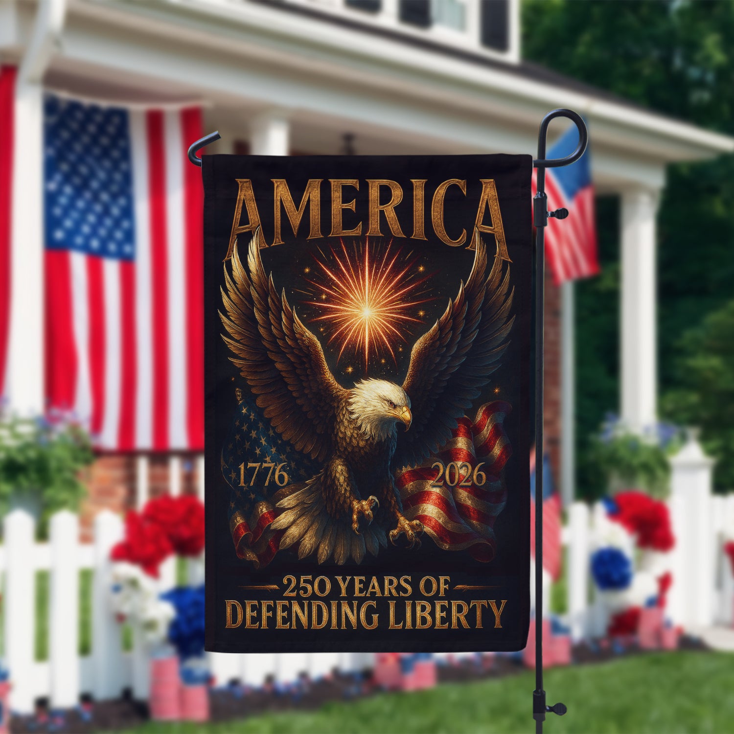 America 250 Years Of Defending Liberty Garden Flag 12''x18'' Twin-Side Printing