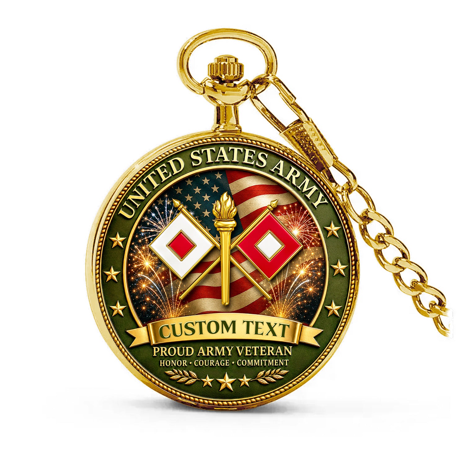 US Army Veteran Pocket Watch Personalized Name Rank 1775-2025 Gift