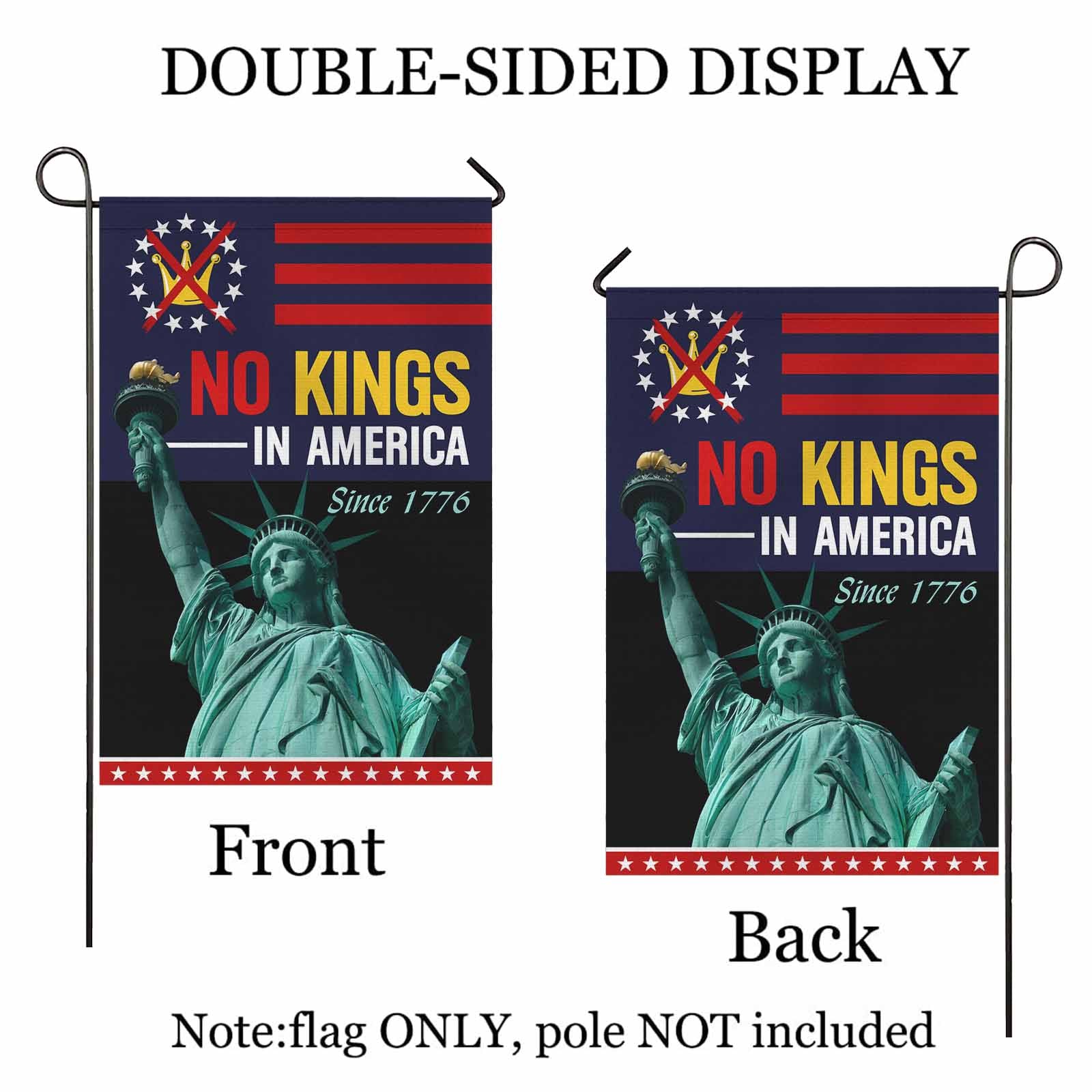 No Kings in America Garden Flag Patriotic Statue of Liberty Since 1776 USA Independence Decor