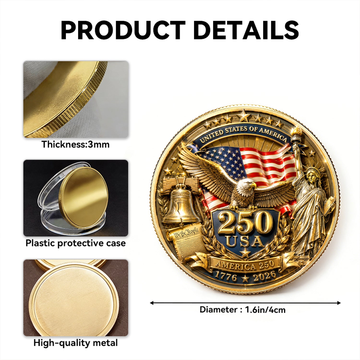 Custom Air Force Coin Veteran Gift America 1776-2026 Tribute