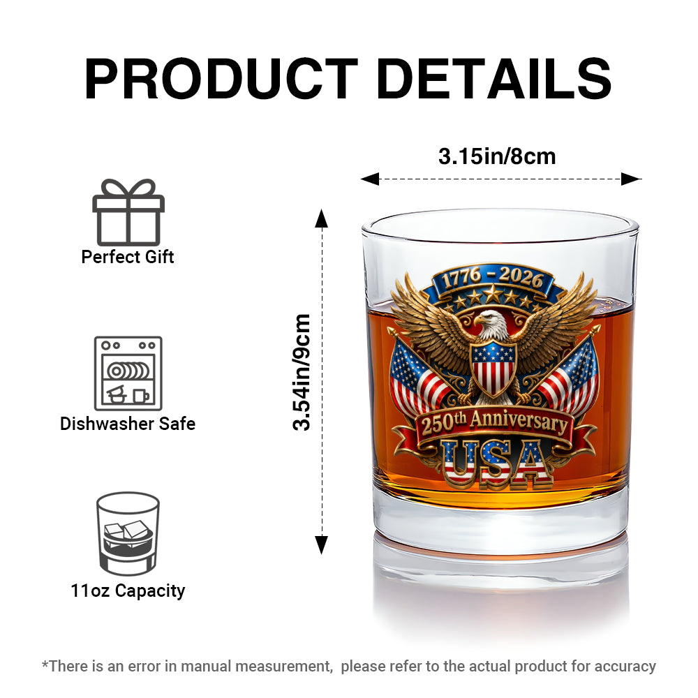 USA 250 Years Whiskey Glass Independence Day Keepsake