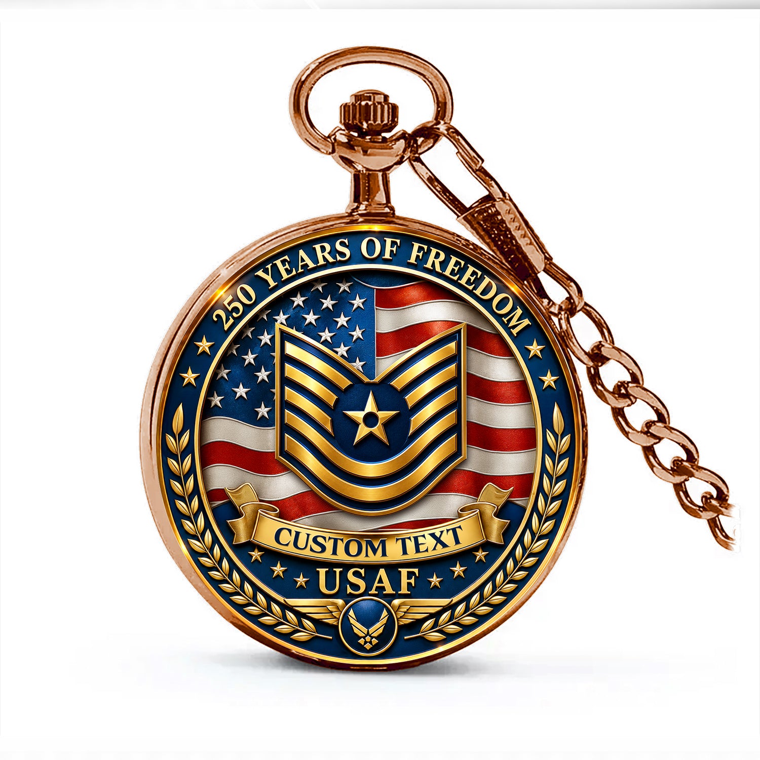 US Air Force Veteran Pocket Watch Custom Name Rank Anniversary Gift
