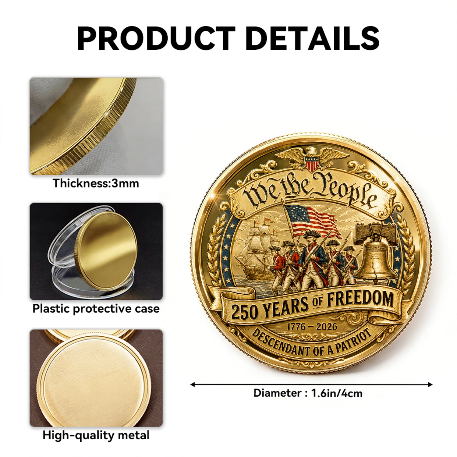 America 250 Years Of Freedom Patriotic Challenge Coin