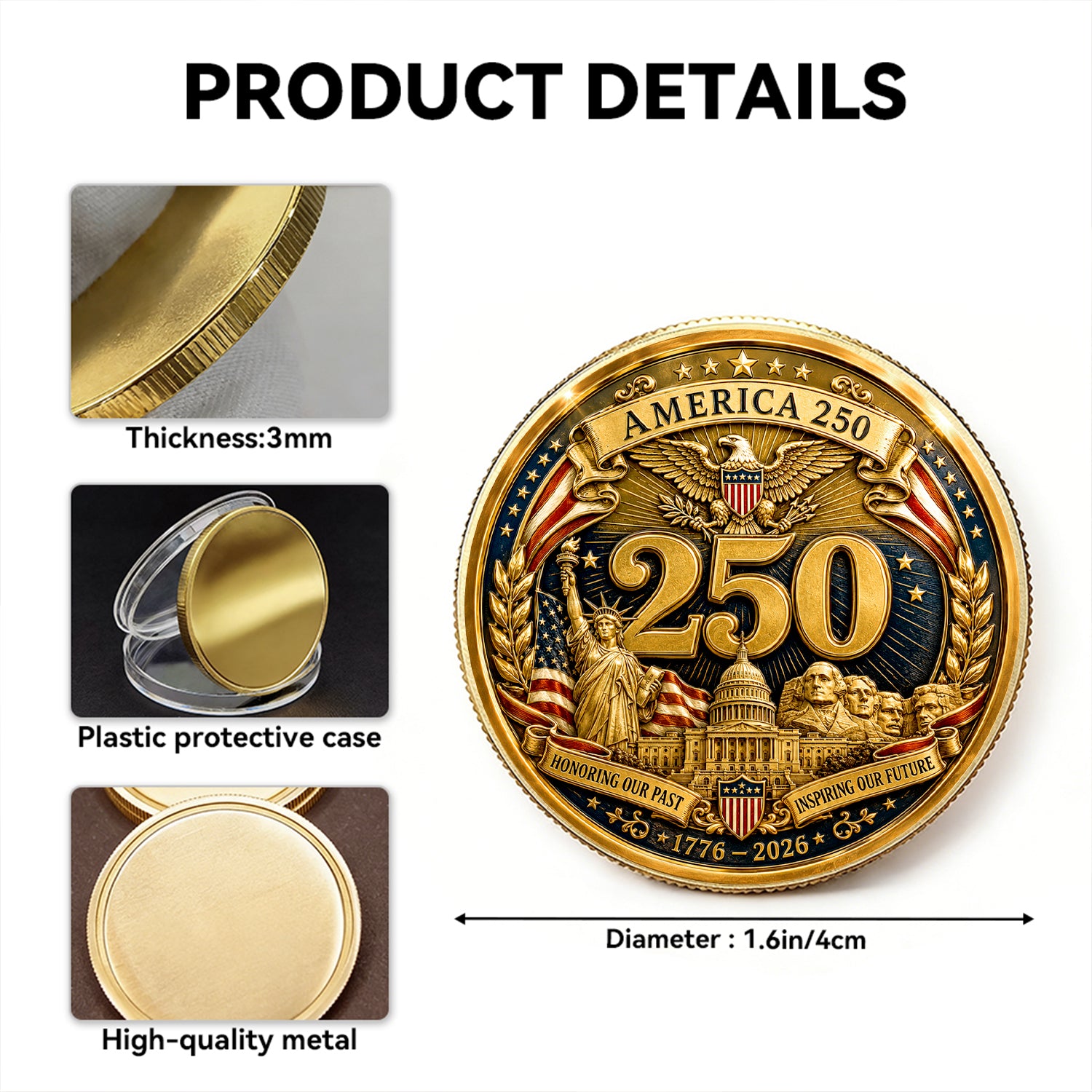 Personalized USMC Military Rank Coin America 250 Anniversary