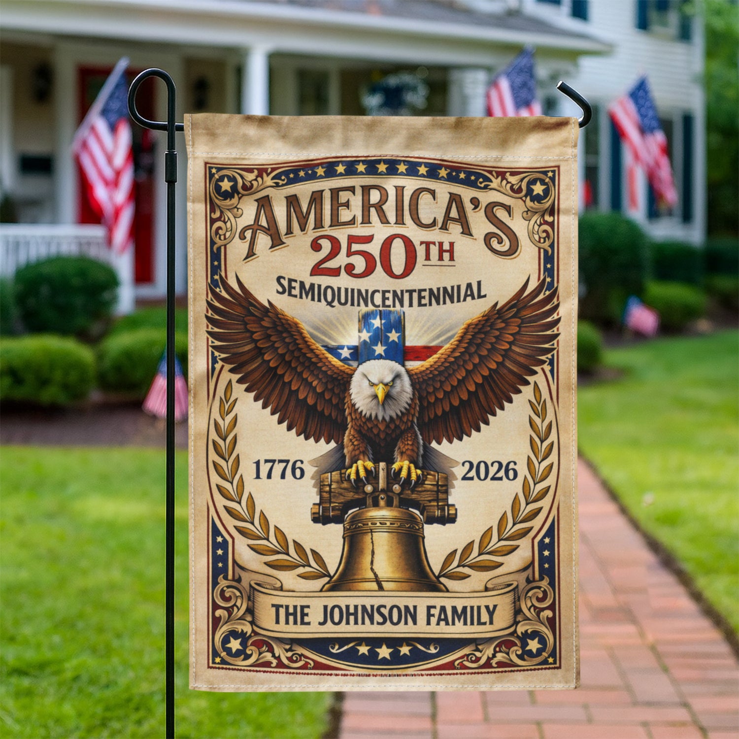 Custom USA 250 Garden Flag Vintage Eagle Liberty Bell 1776
