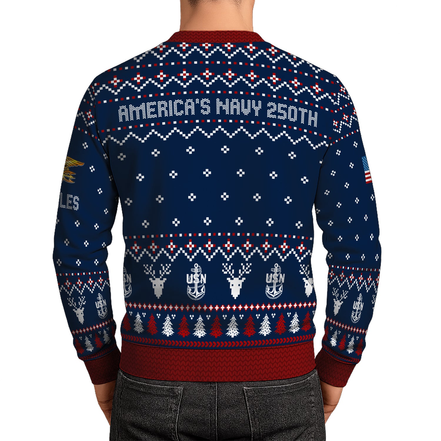 Custom Ranks And Text US Navy Ugly Christmas Sweater for Women Men JUST01
