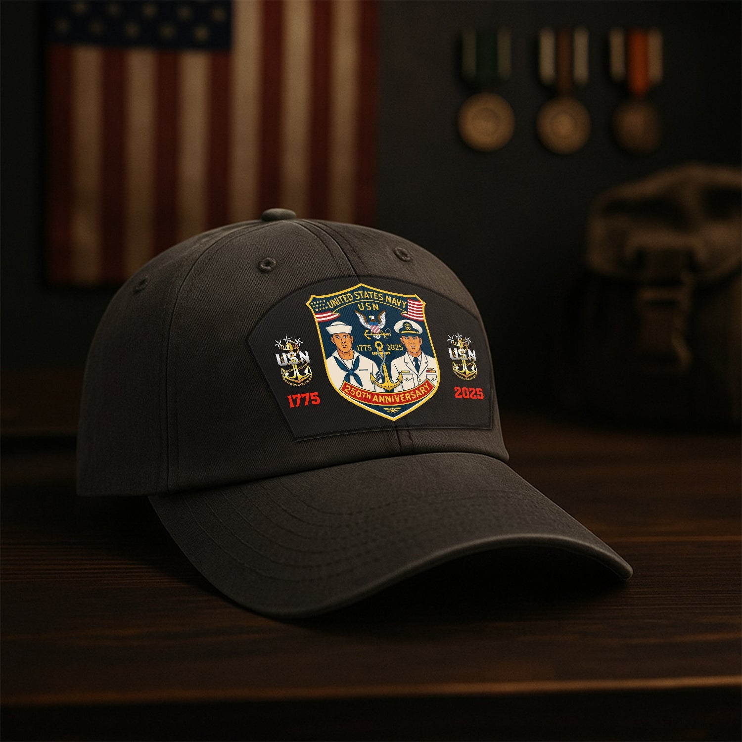 Custom Ranks US Navy Premium Washed Denim Cap DC014