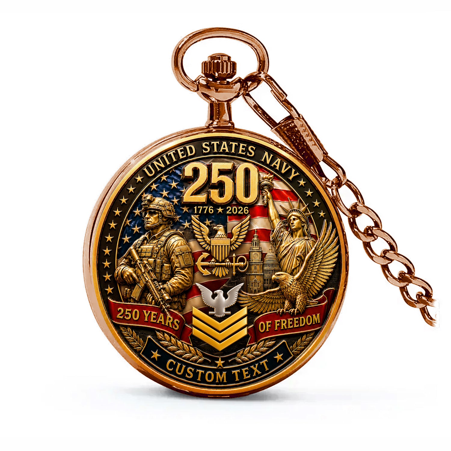 Personalized US Navy Chief Gift Pocket Watch Custom Rank