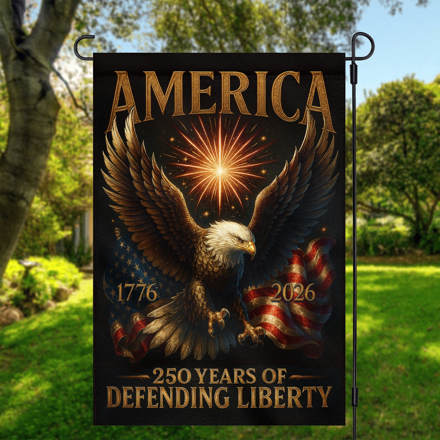 America 250 Years Of Defending Liberty Garden Flag 12''x18'' Twin-Side Printing