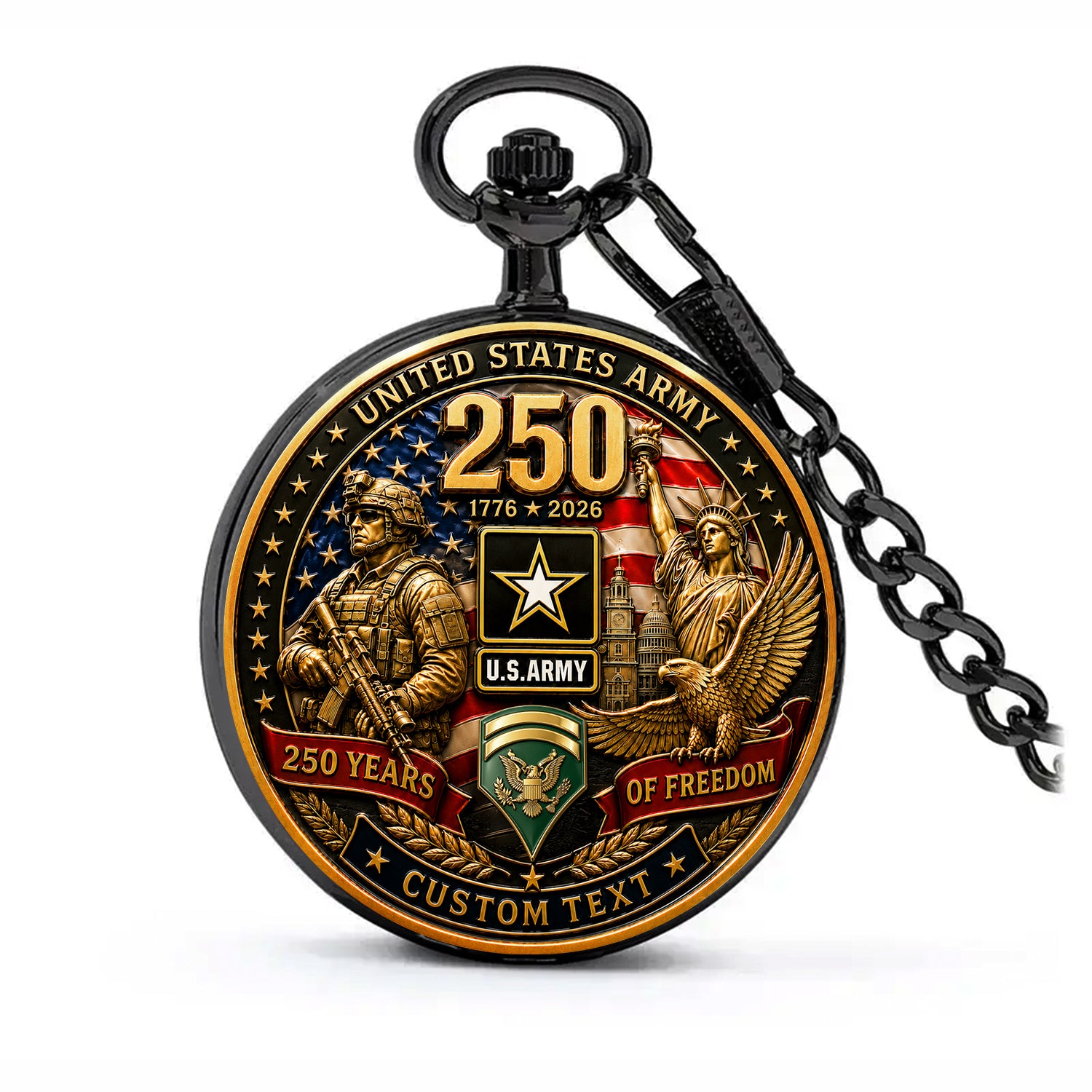 Personalized US Army Rank Name Pocket Watch for Him