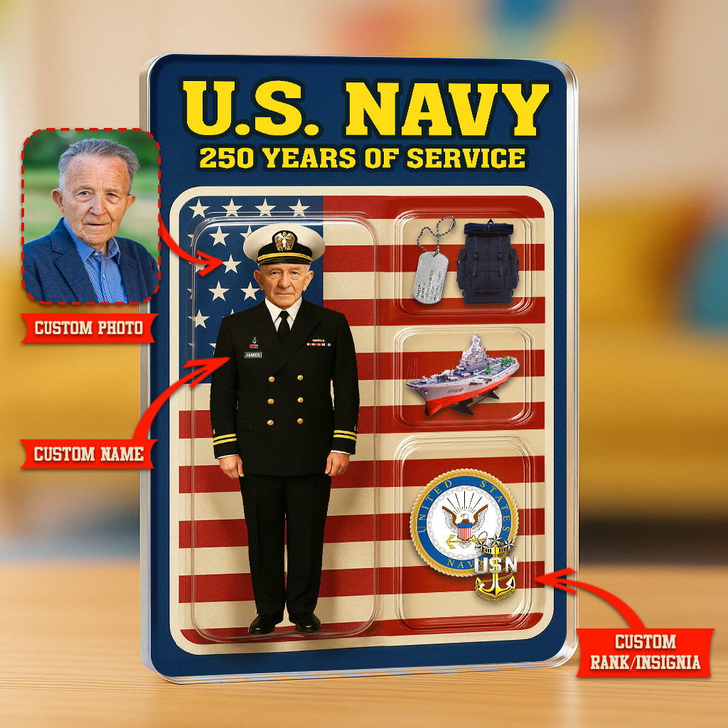 Personalized US Navy 250th Years Of Service Custom Figure Acrylic Block