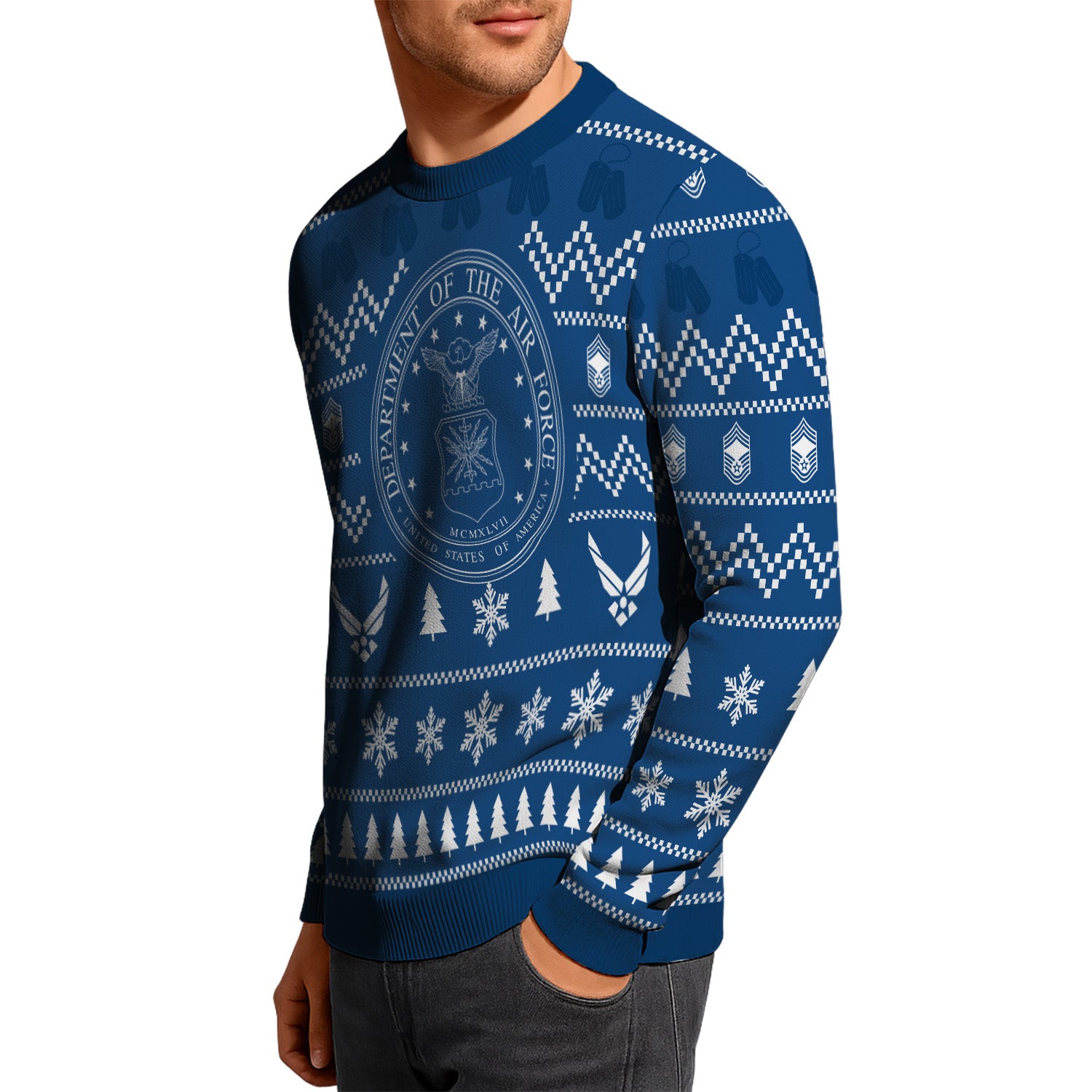 Custom Ranks US Air Force Ugly Christmas Sweater for Women Men TUST01