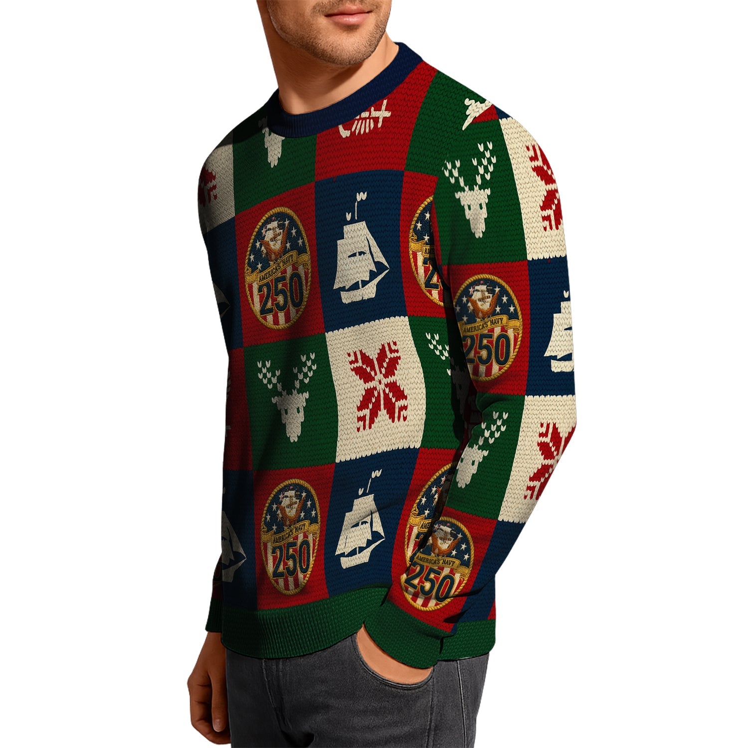 US Navy 250 America Christmas Ugly Sweater