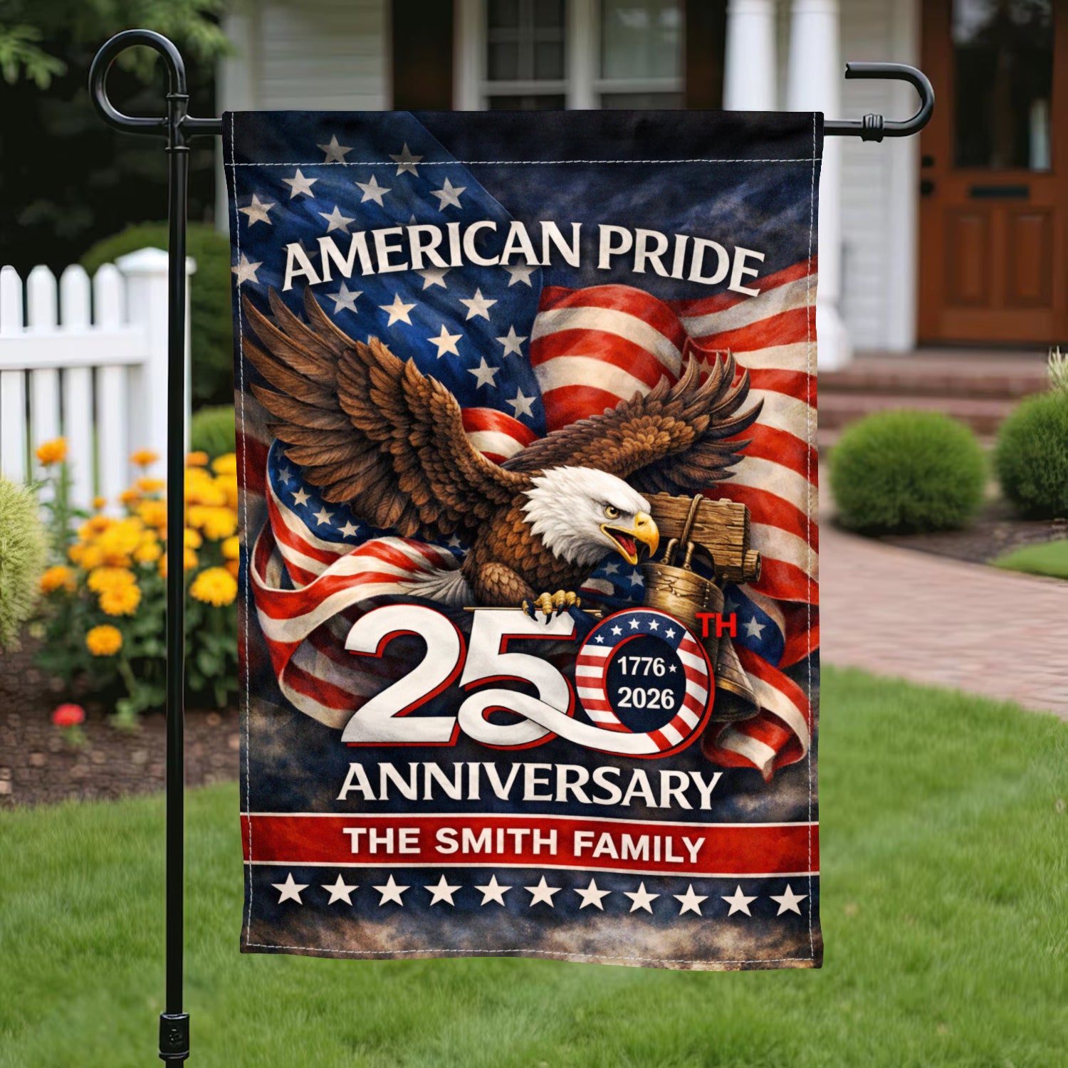 Personalized America 250 Garden Flag Custom Family Name 1776-2026 Patriotic Eagle Decor