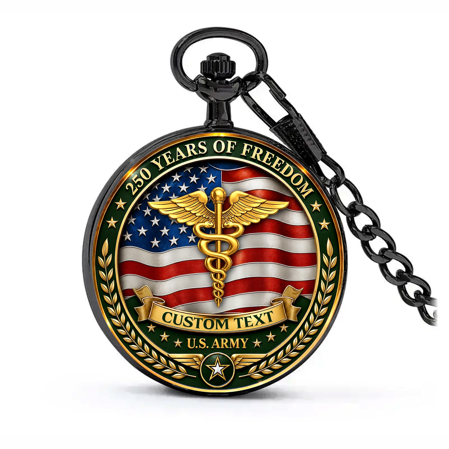 US Army 250th Anniversary Pocket Watch Custom Rank Name Veteran Gift