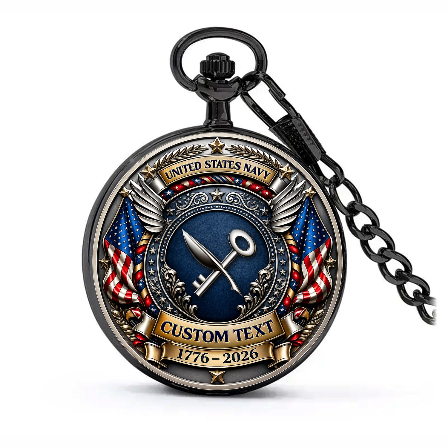 Custom US Navy Military Pocket Watch Veteran Appreciation Gift