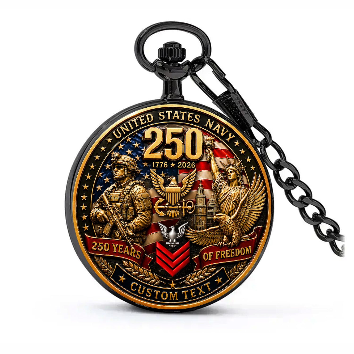 Personalized US Navy Chief Gift Pocket Watch Custom Rank