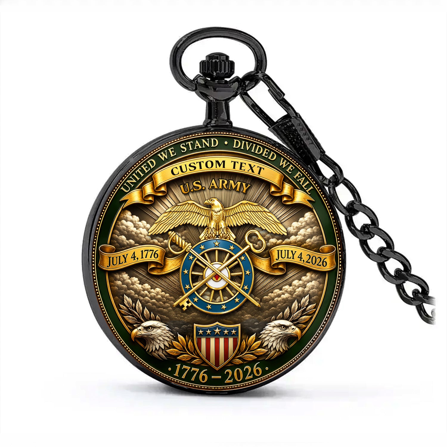 US Army Patriotic Pocket Watch Personalized Rank Name Gift