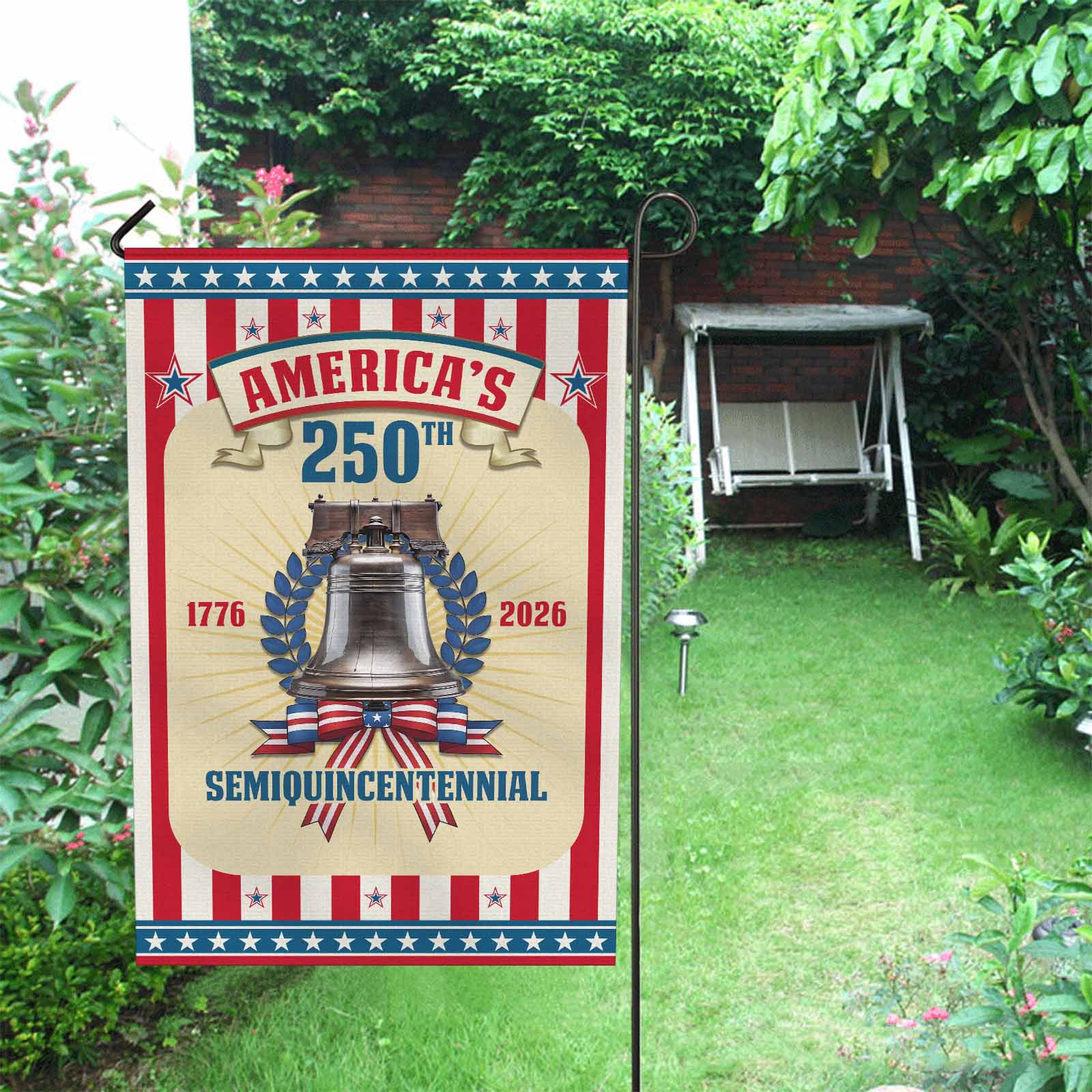 America 250th Semiquincentennial Garden Flag Liberty Bell Patriotic USA 1776-2026 Independence Decor