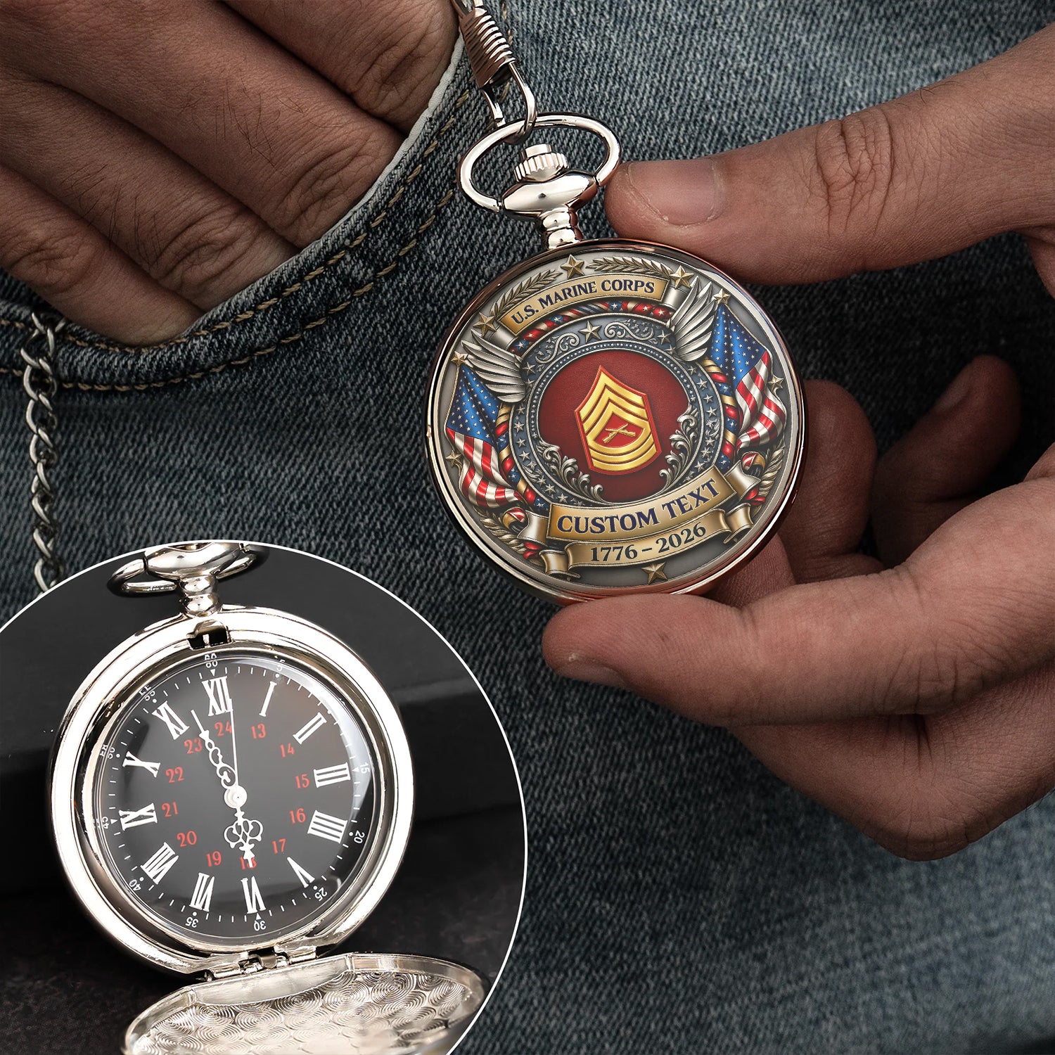Personalized USMC Pocket Watch Military Collector Gift