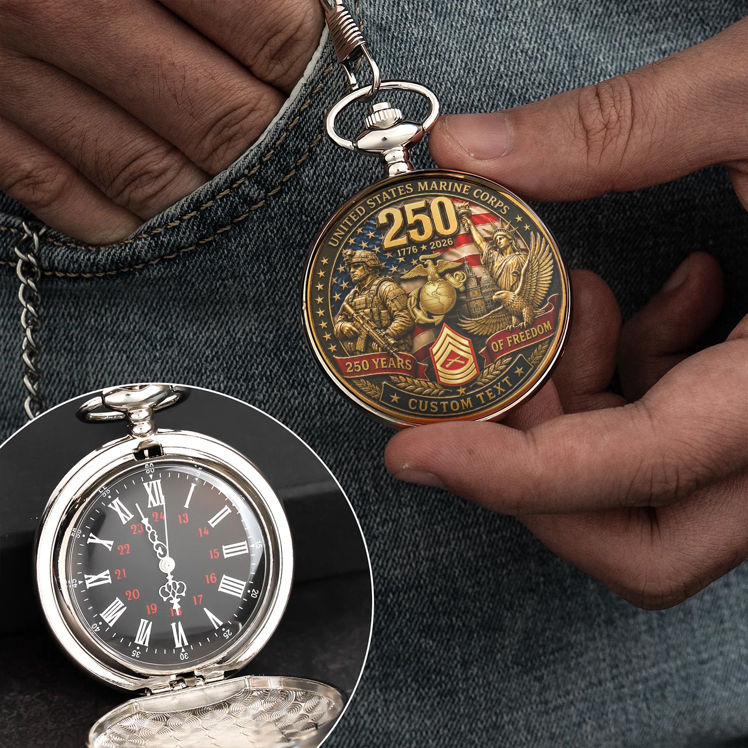 Marine Veteran Custom Name Pocket Watch Anniversary Gift