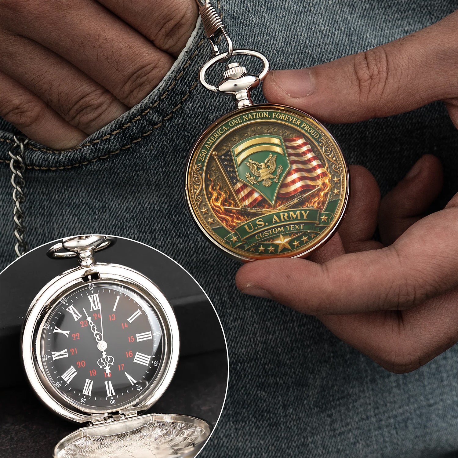 Army 250 Years Independence Pocket Watch Custom Gift