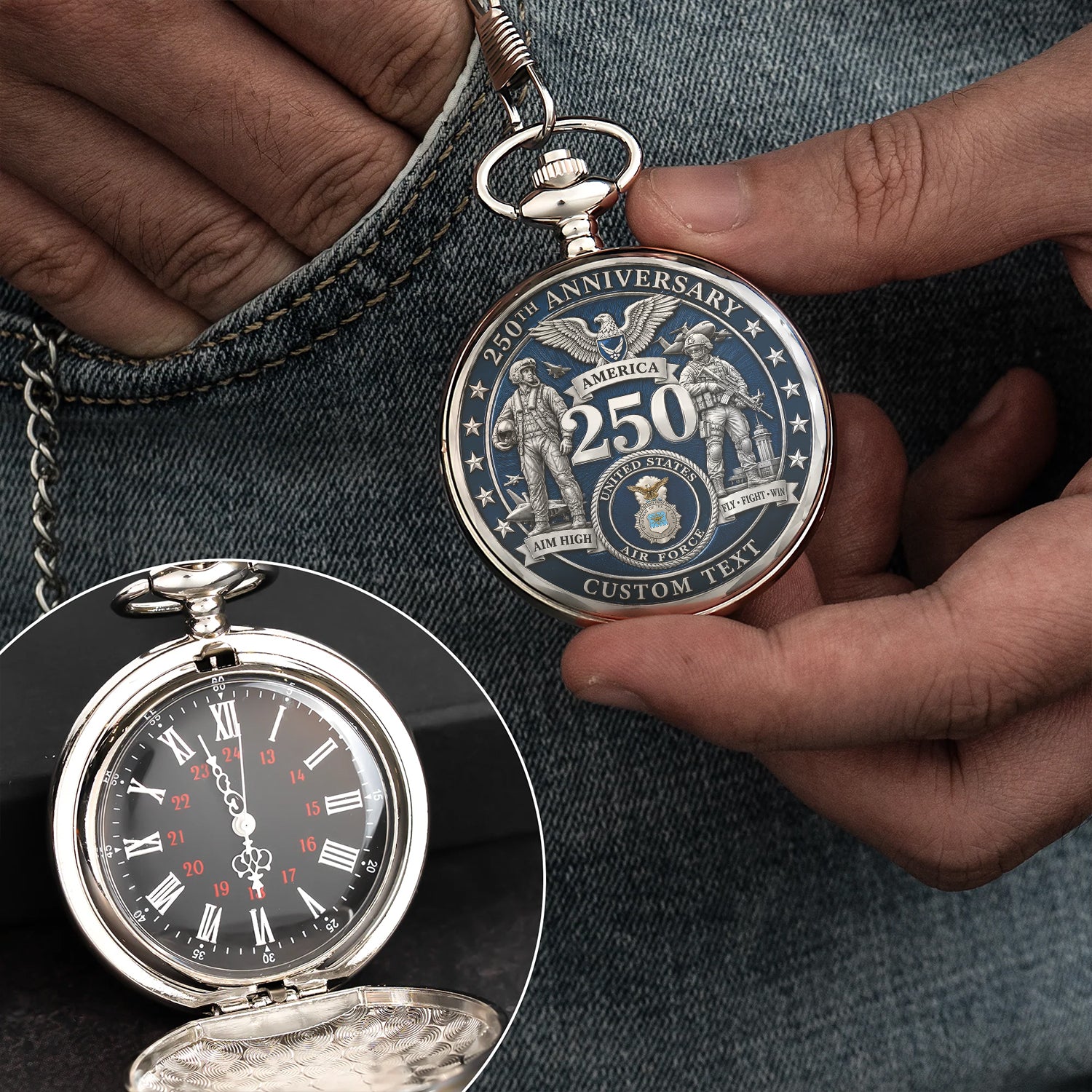 Personalized US Air Force Pocket Watch 250 Years of Service Gift