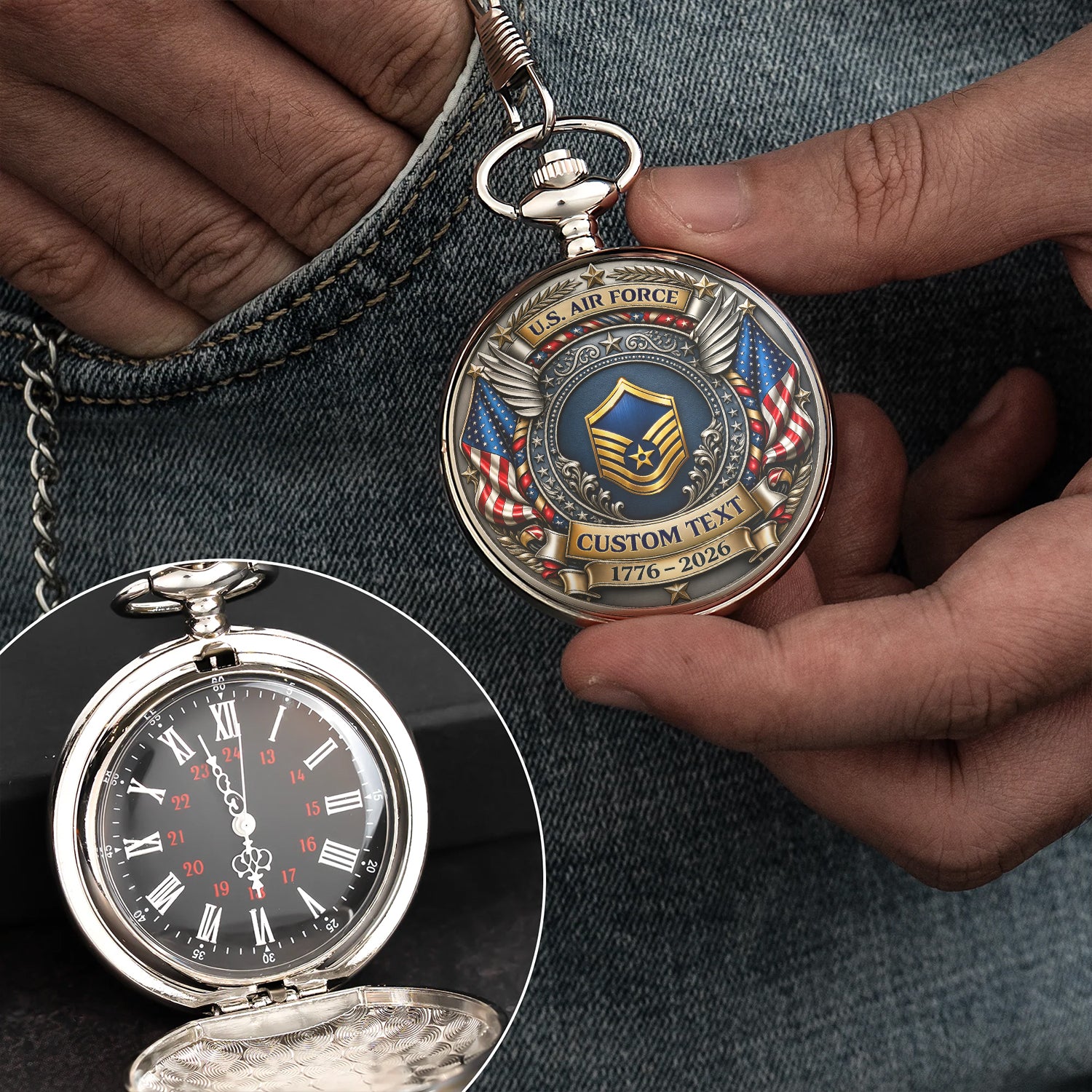 Personalized US Air Force Pocket Watch Military Collector Gift