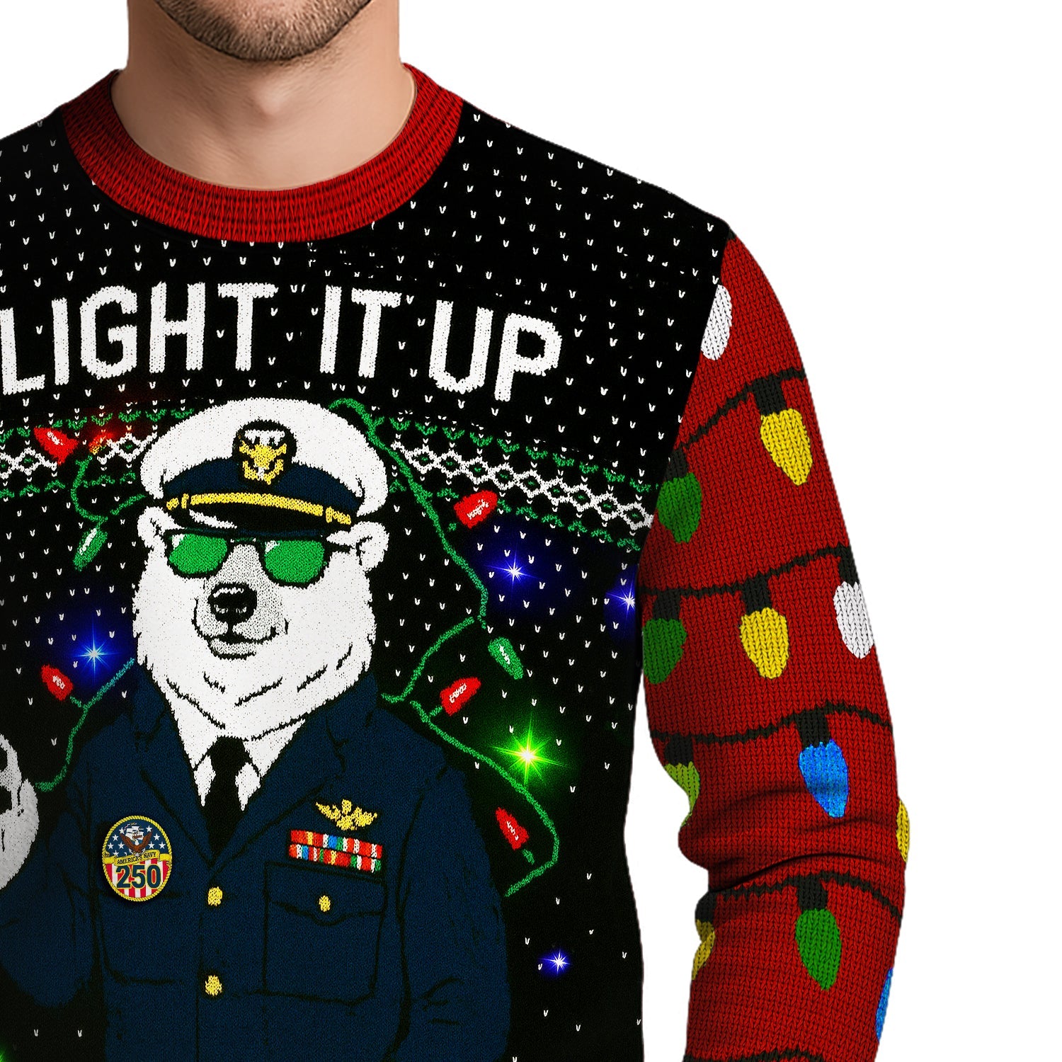 US Navy Light It Up Christmas Ugly Sweater