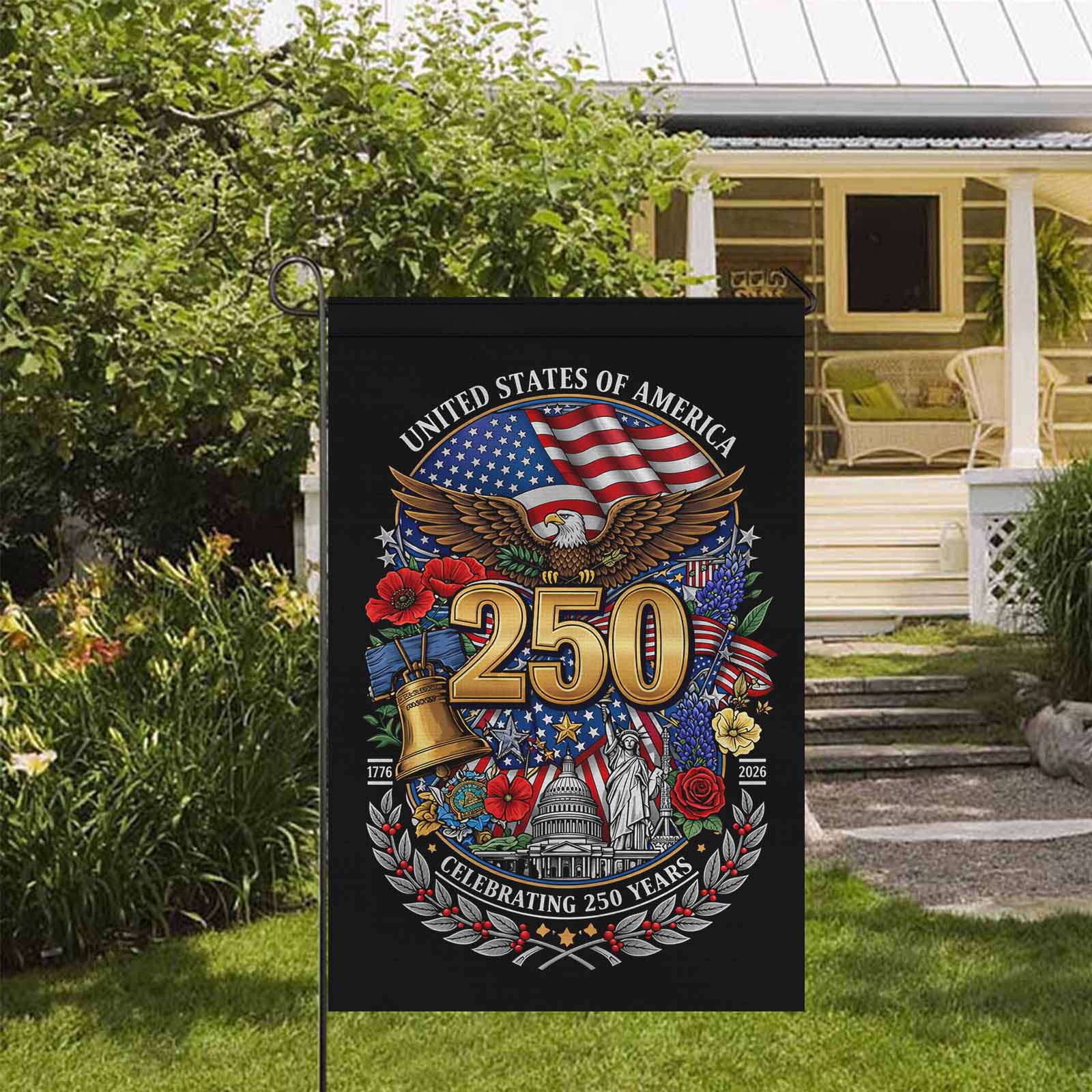 USA 250 Years Garden Flag Patriotic Eagle Liberty Bell Decor