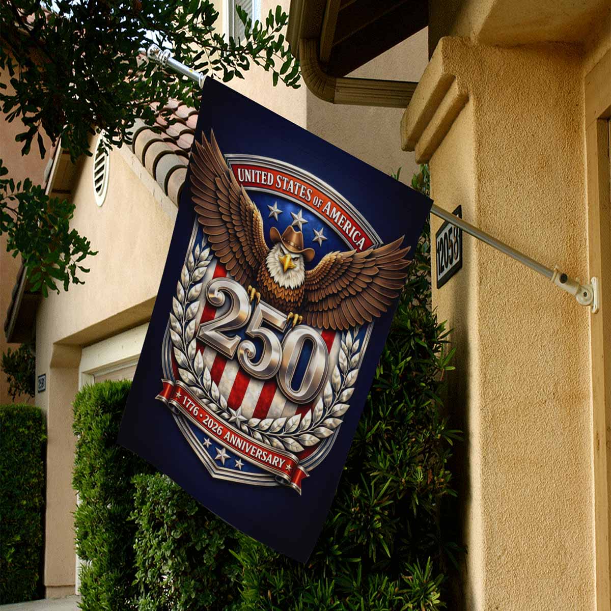 USA 250 Anniversary House Flag 1776–2026 Patriotic Eagle Shield Banner