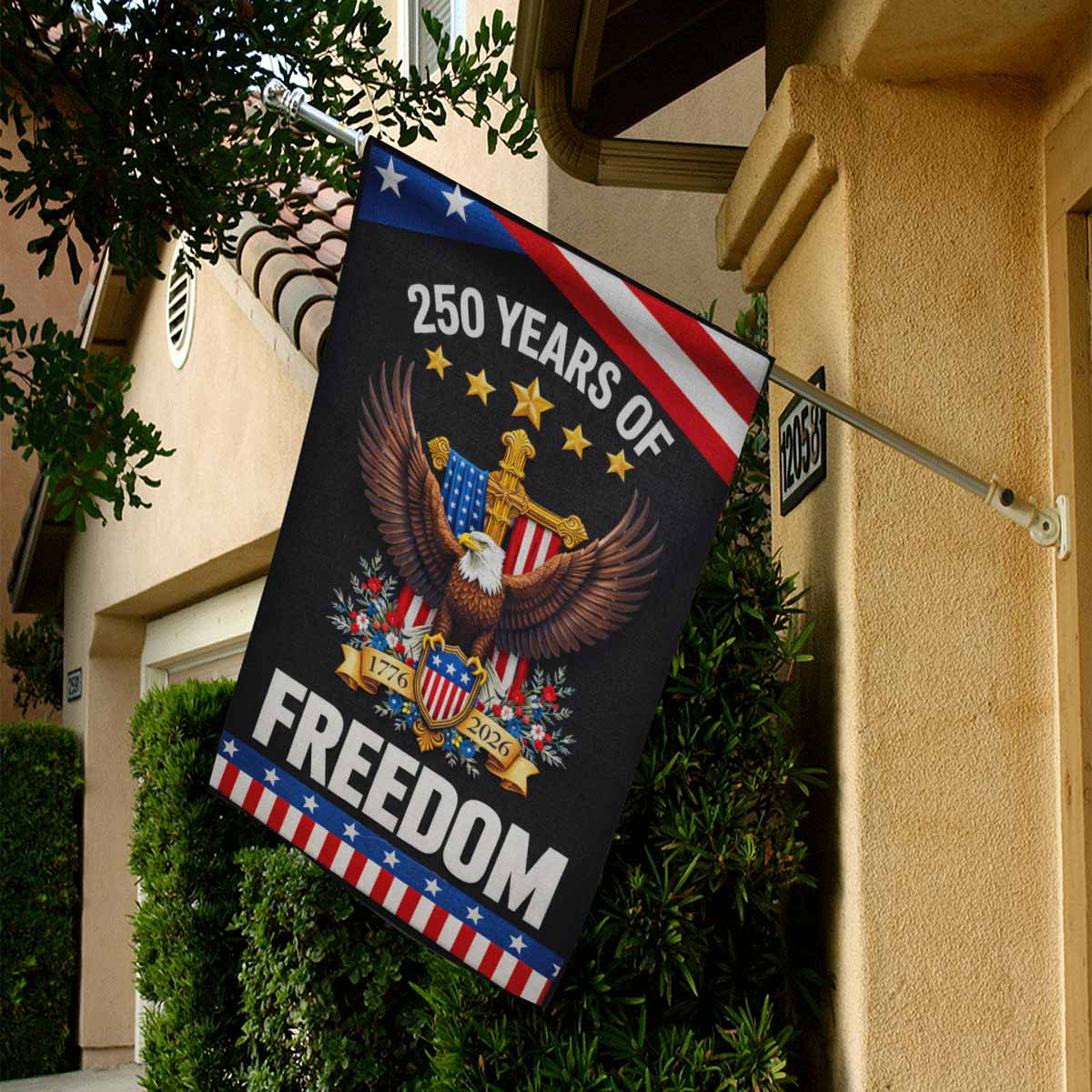 America 250 House Flag 250 Years of Freedom Patriotic Eagle Cross 1776-2026 Banner