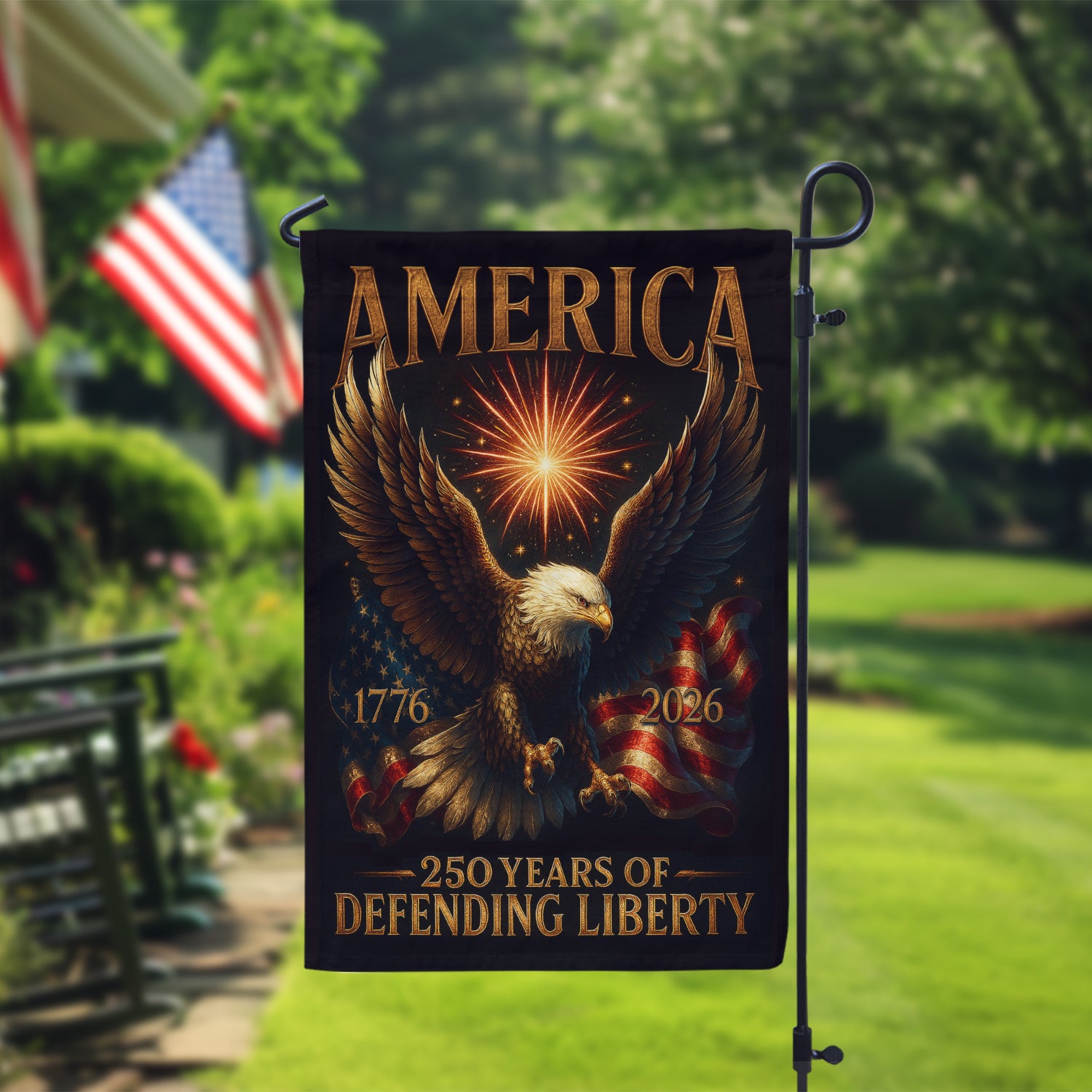 America 250 Years Of Defending Liberty Garden Flag 12''x18'' Twin-Side Printing