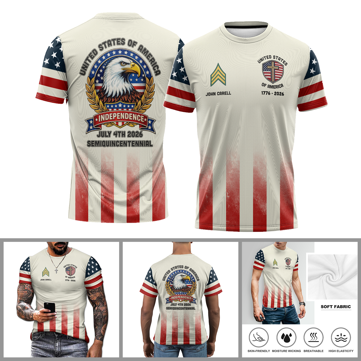 Custom USA 250 T Shirt All Over Print Rank Name Patriotic
