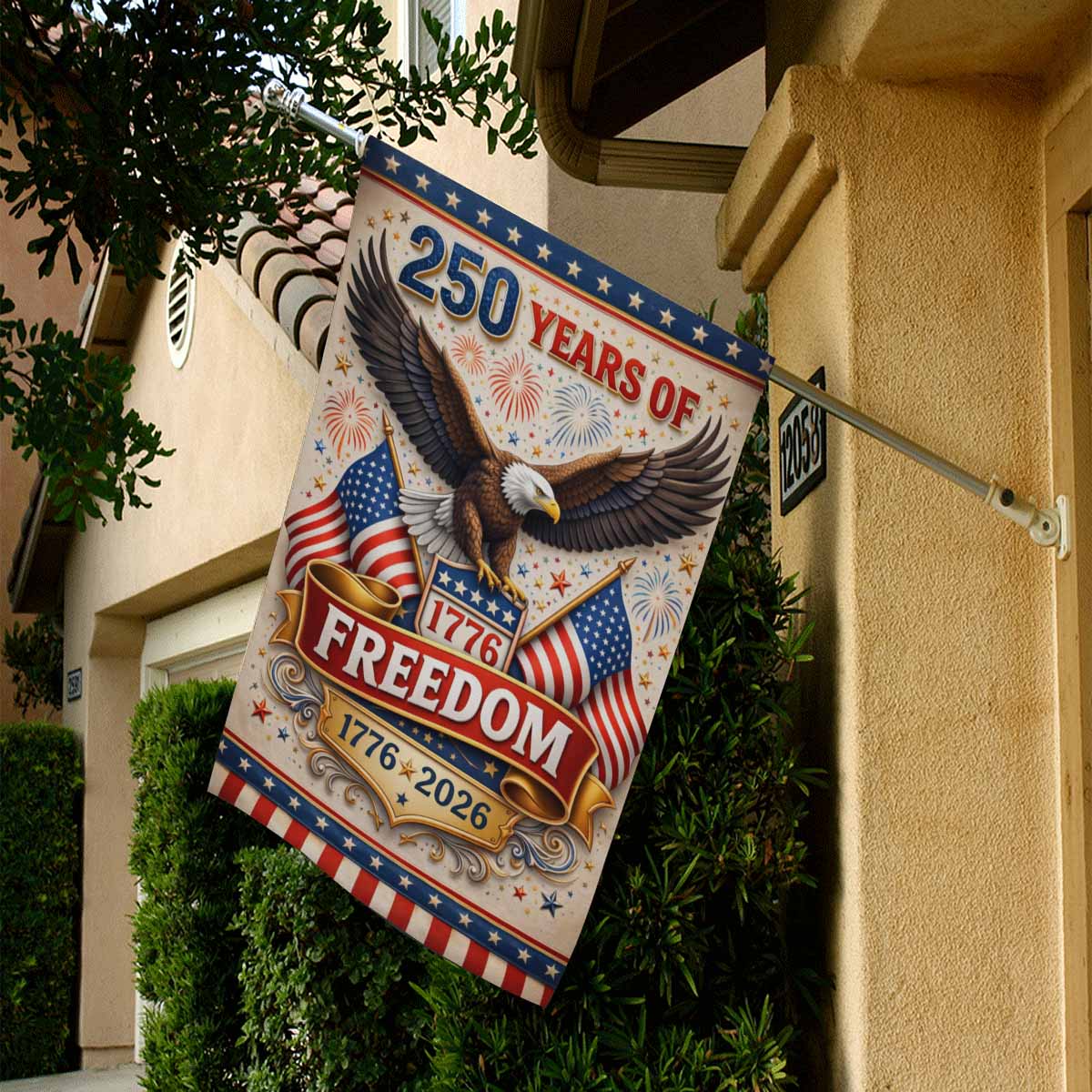 America 250 Patriotic Eagle House Flag 1776-2026 Freedom July 4 Decor